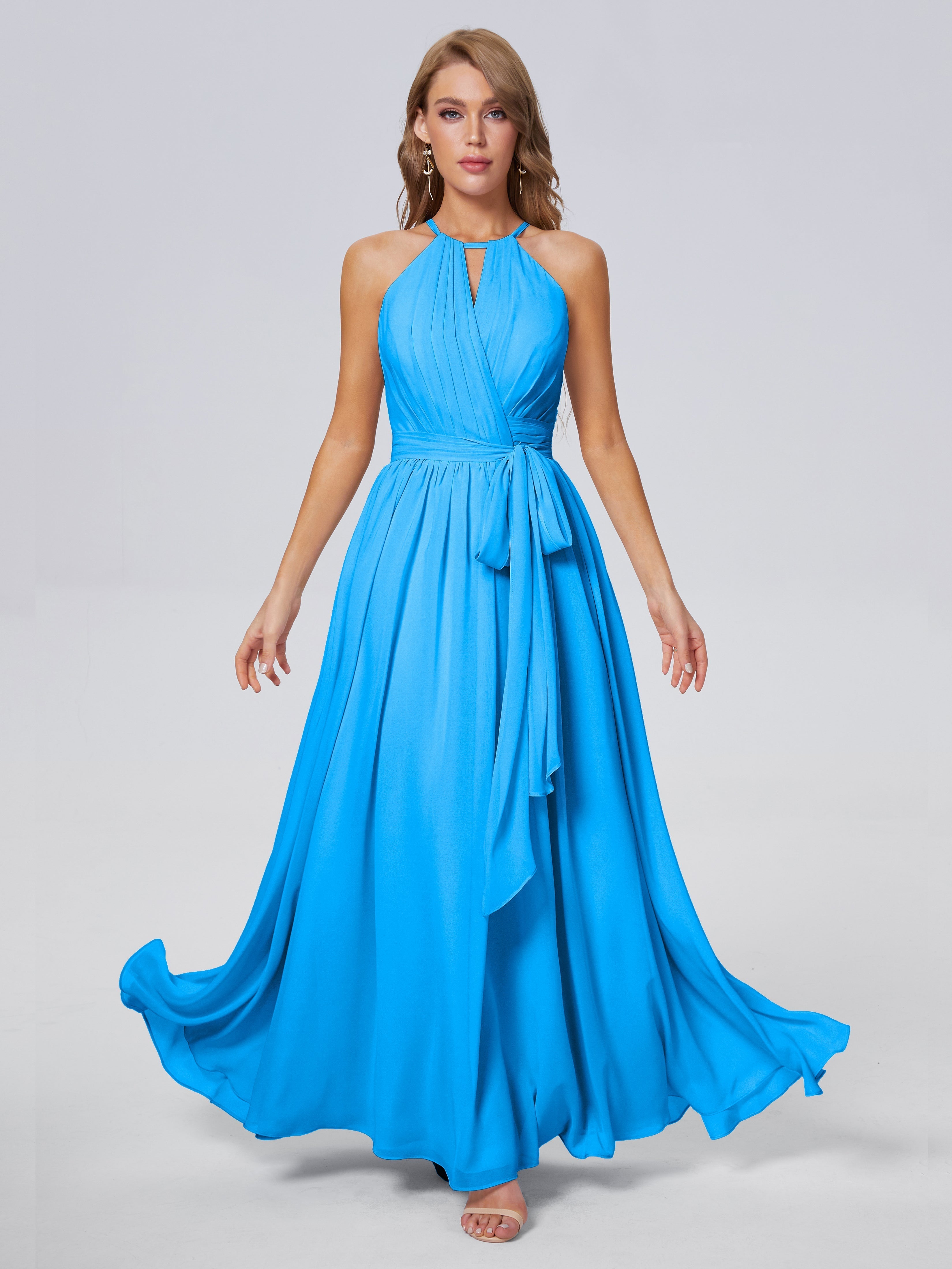 Amy Gorgeous Halter Chiffon Long Bridesmaid Dresses