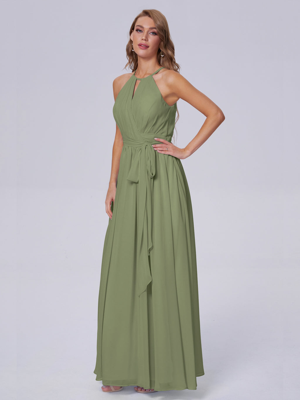 Amy Gorgeous Halter Chiffon Long Bridesmaid Dresses