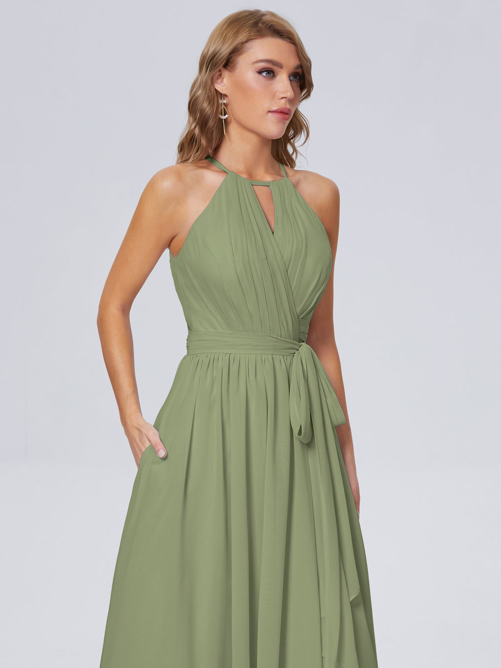 Amy Gorgeous Halter Chiffon Long Bridesmaid Dresses