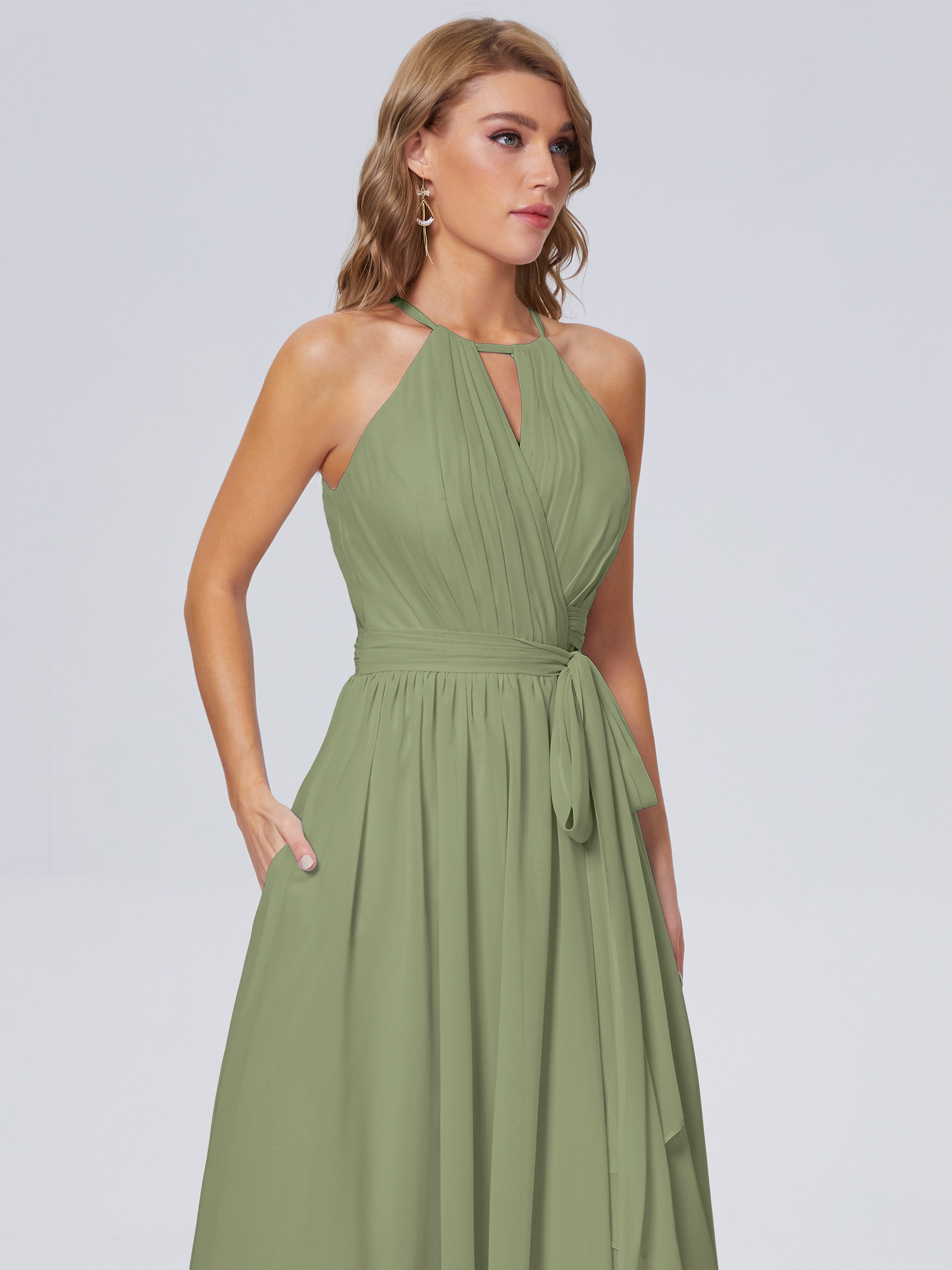 Amy Gorgeous Halter Chiffon Long Bridesmaid Dresses