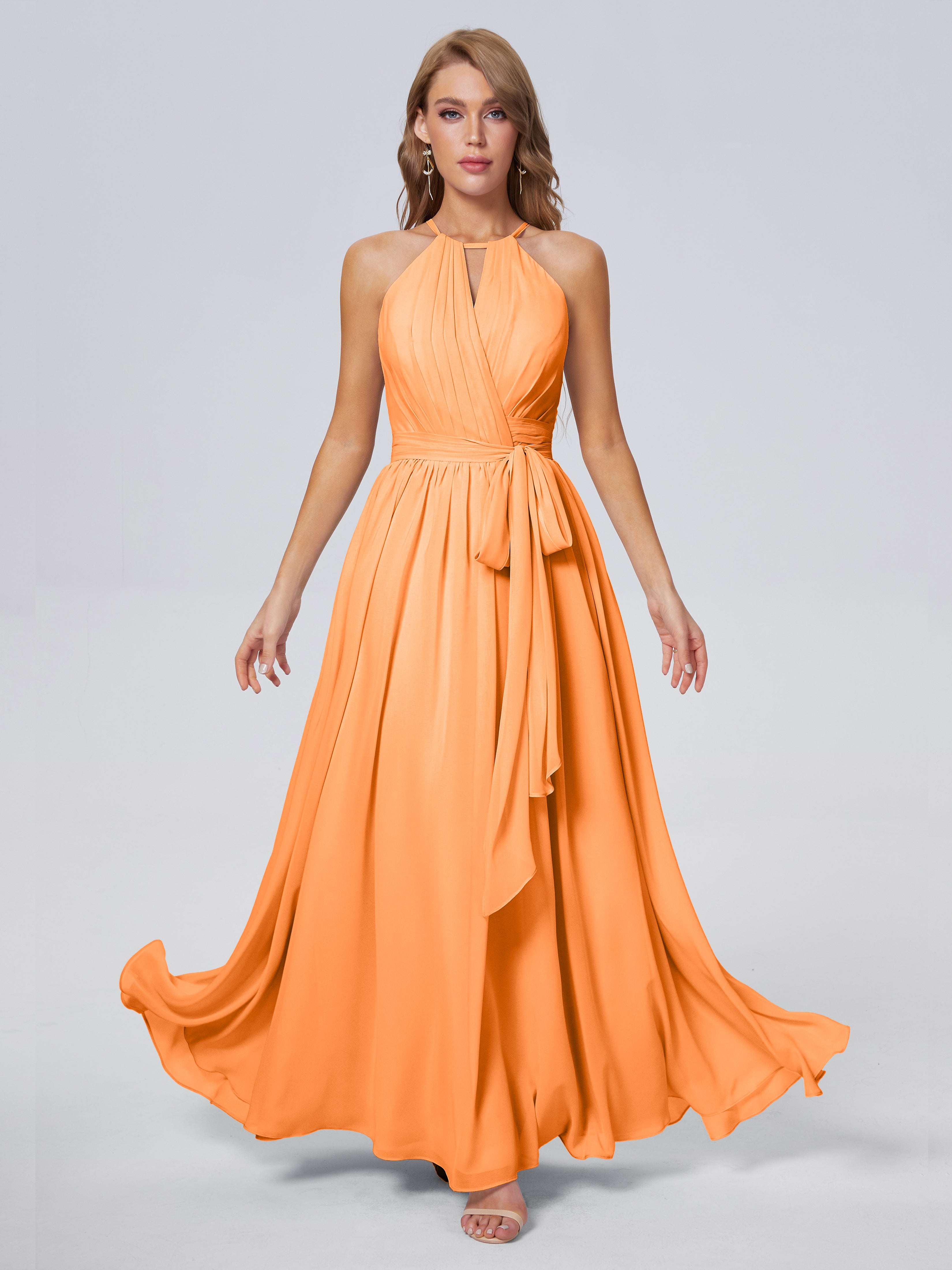 Amy Gorgeous Halter Chiffon Long Bridesmaid Dresses