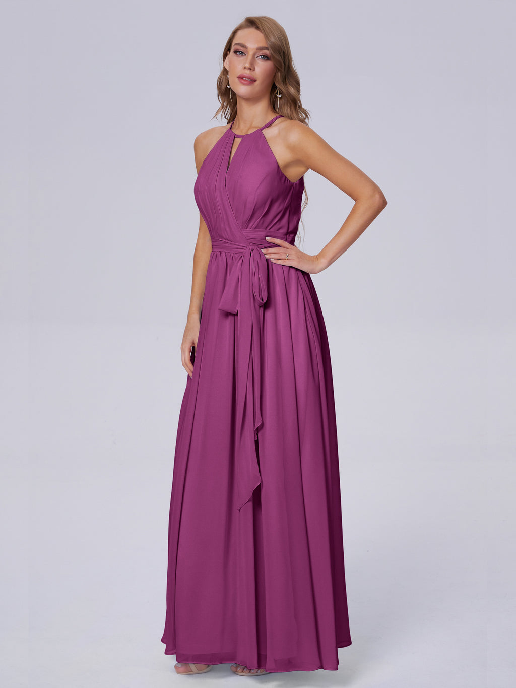 Amy Gorgeous Halter Chiffon Long Bridesmaid Dresses