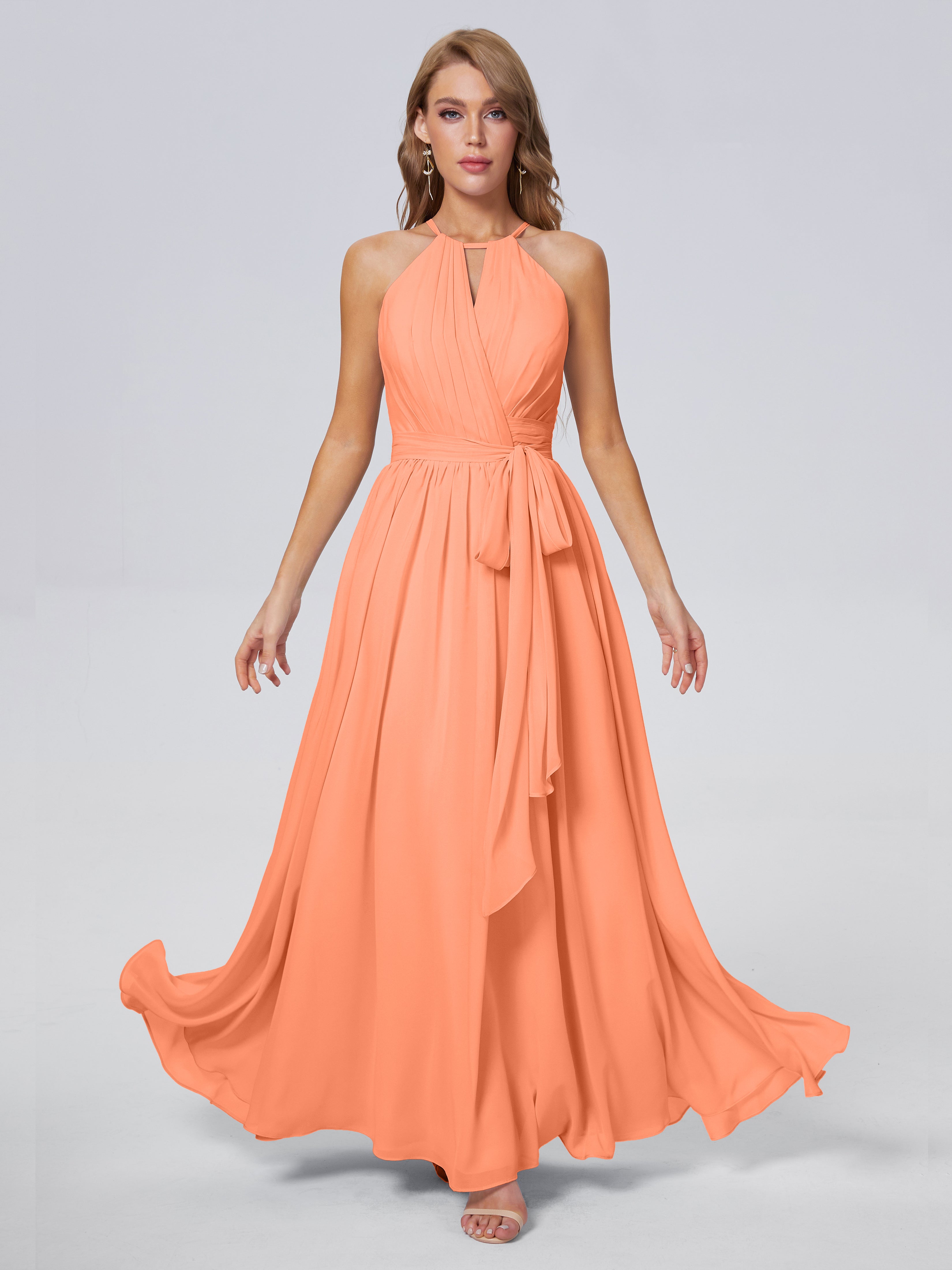 Amy Gorgeous Halter Chiffon Long Bridesmaid Dresses