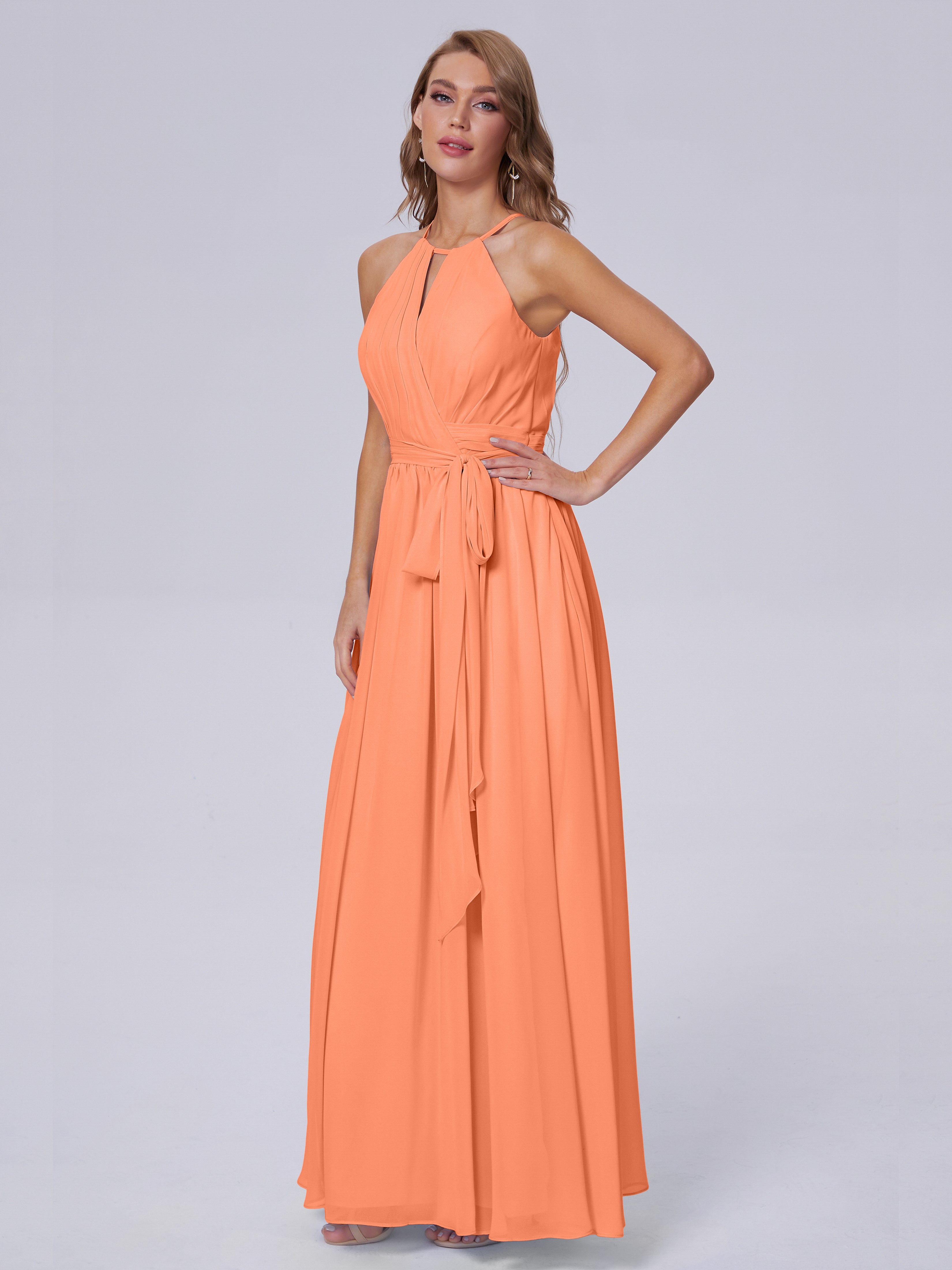 Amy Gorgeous Halter Chiffon Long Bridesmaid Dresses