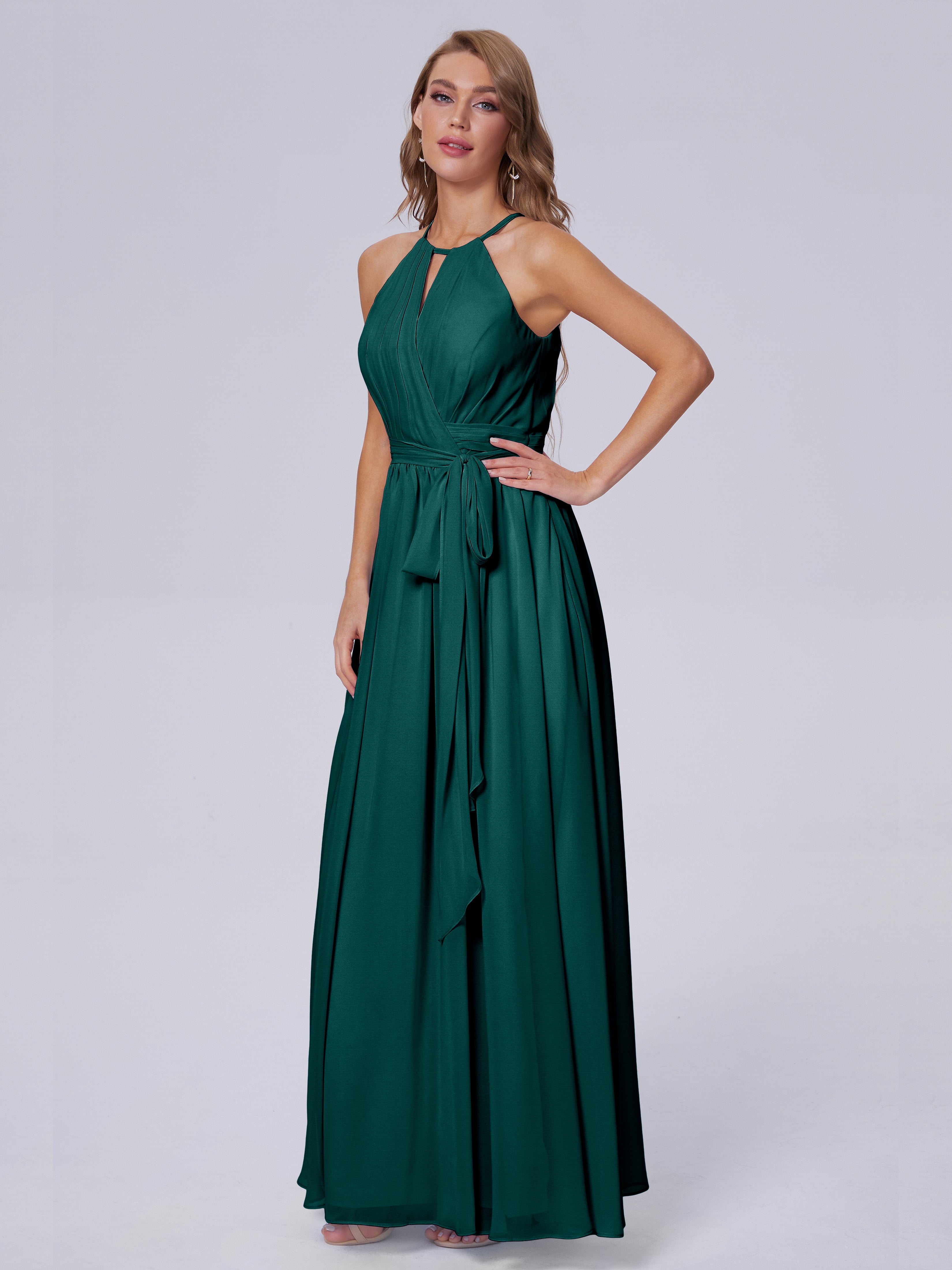 Amy Gorgeous Halter Chiffon Long Bridesmaid Dresses