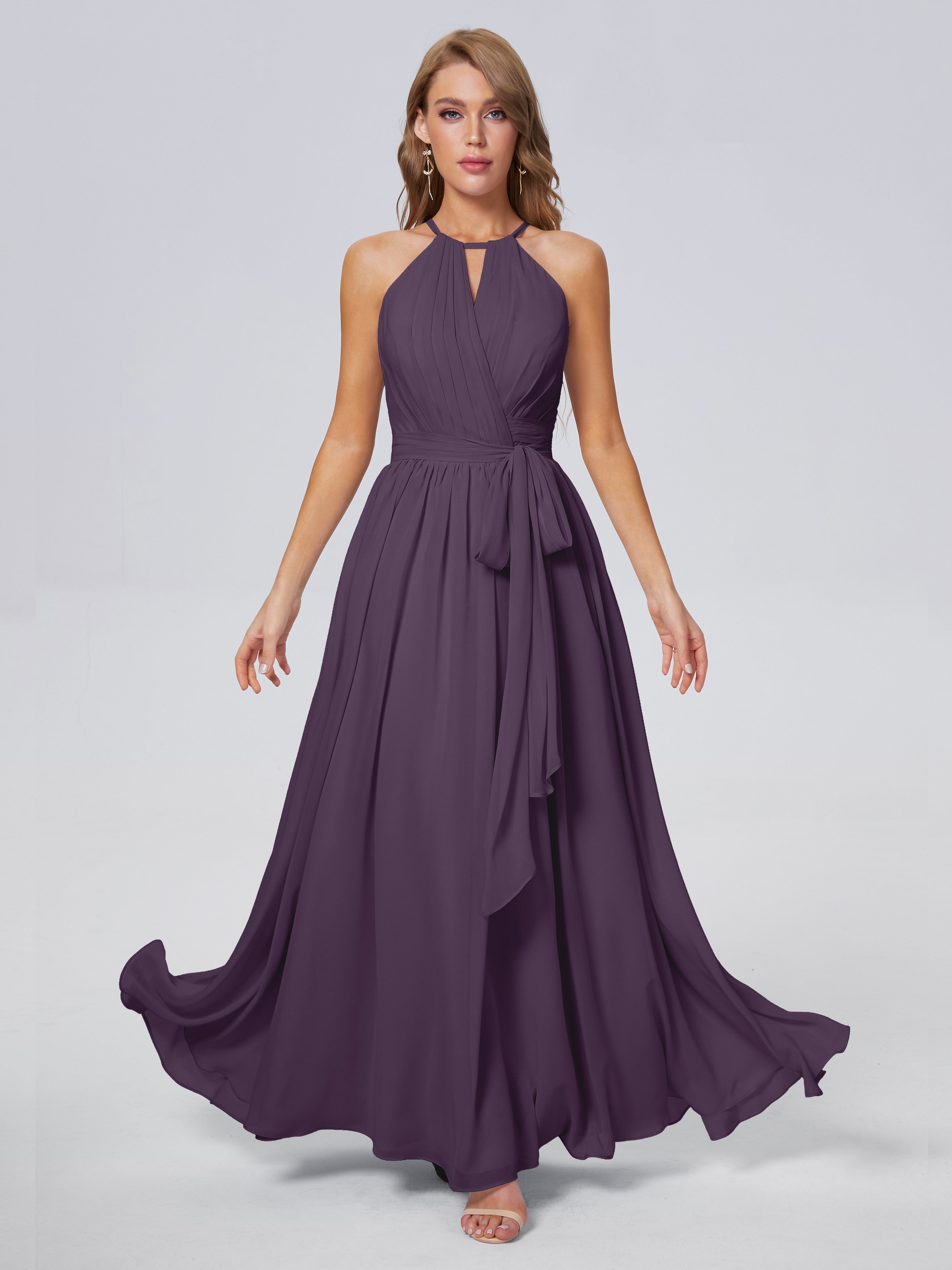 Amy Gorgeous Halter Chiffon Long Bridesmaid Dresses