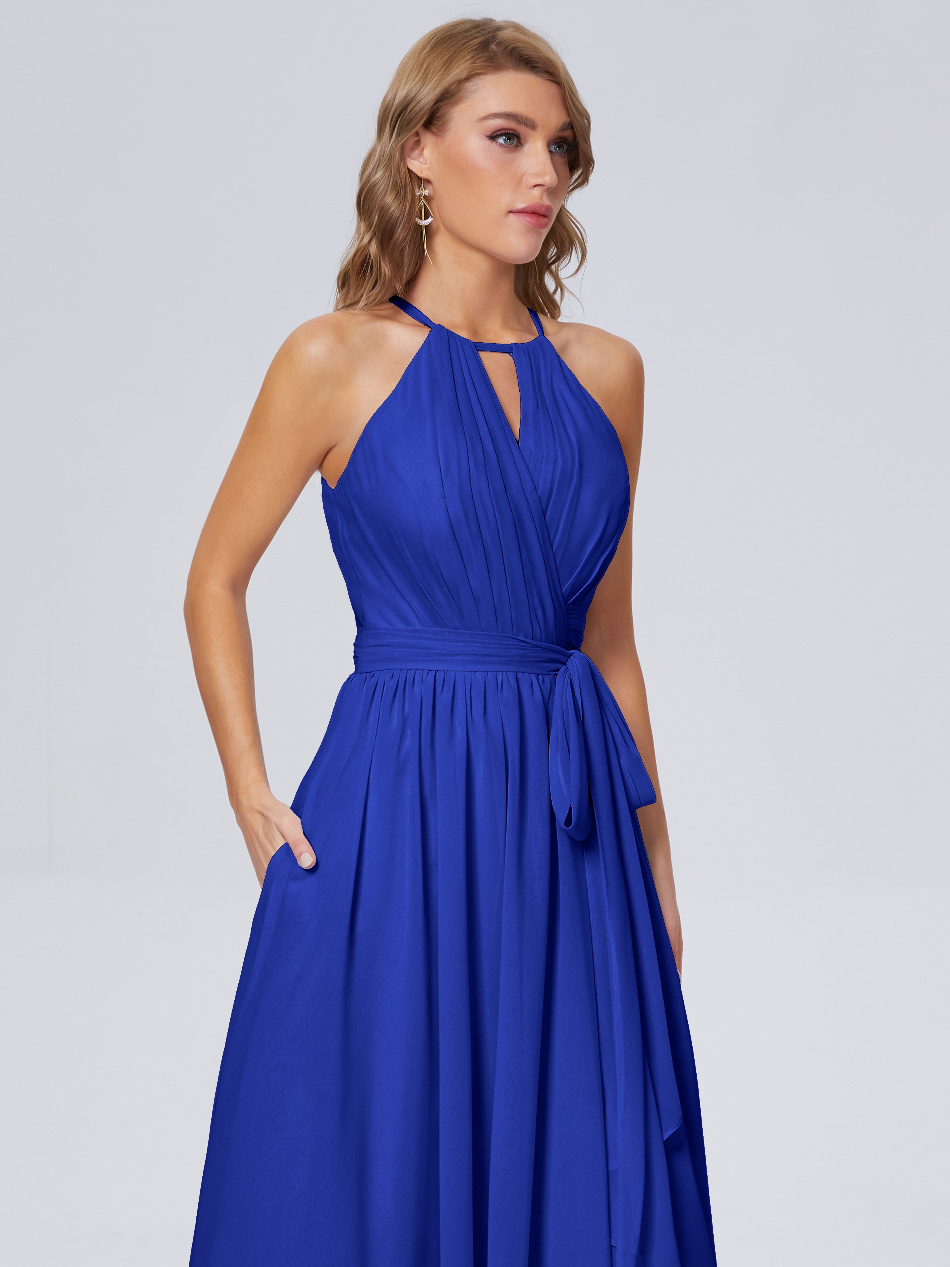 Amy Gorgeous Halter Chiffon Long Bridesmaid Dresses