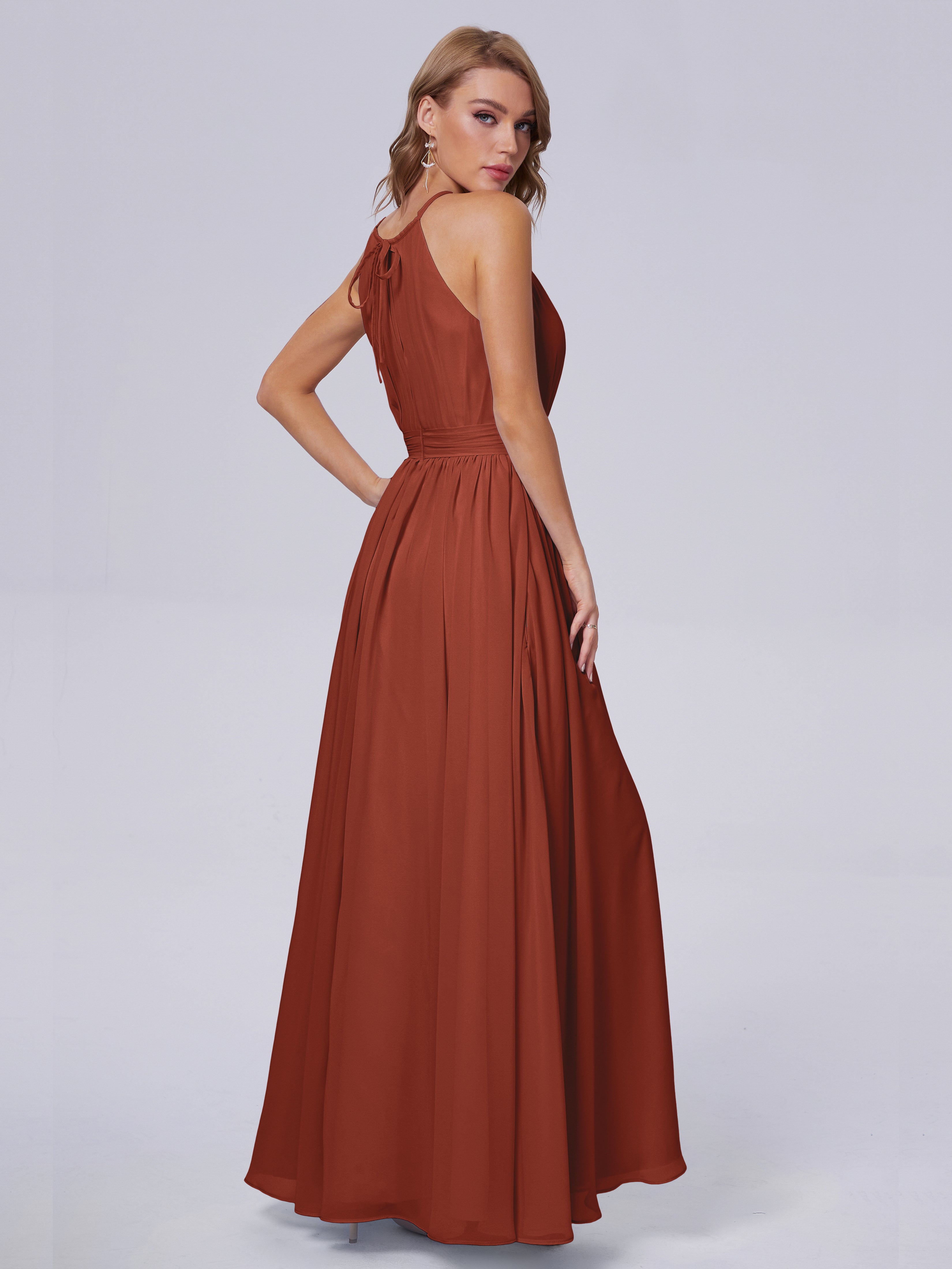 Amy Gorgeous Halter Chiffon Long Bridesmaid Dresses