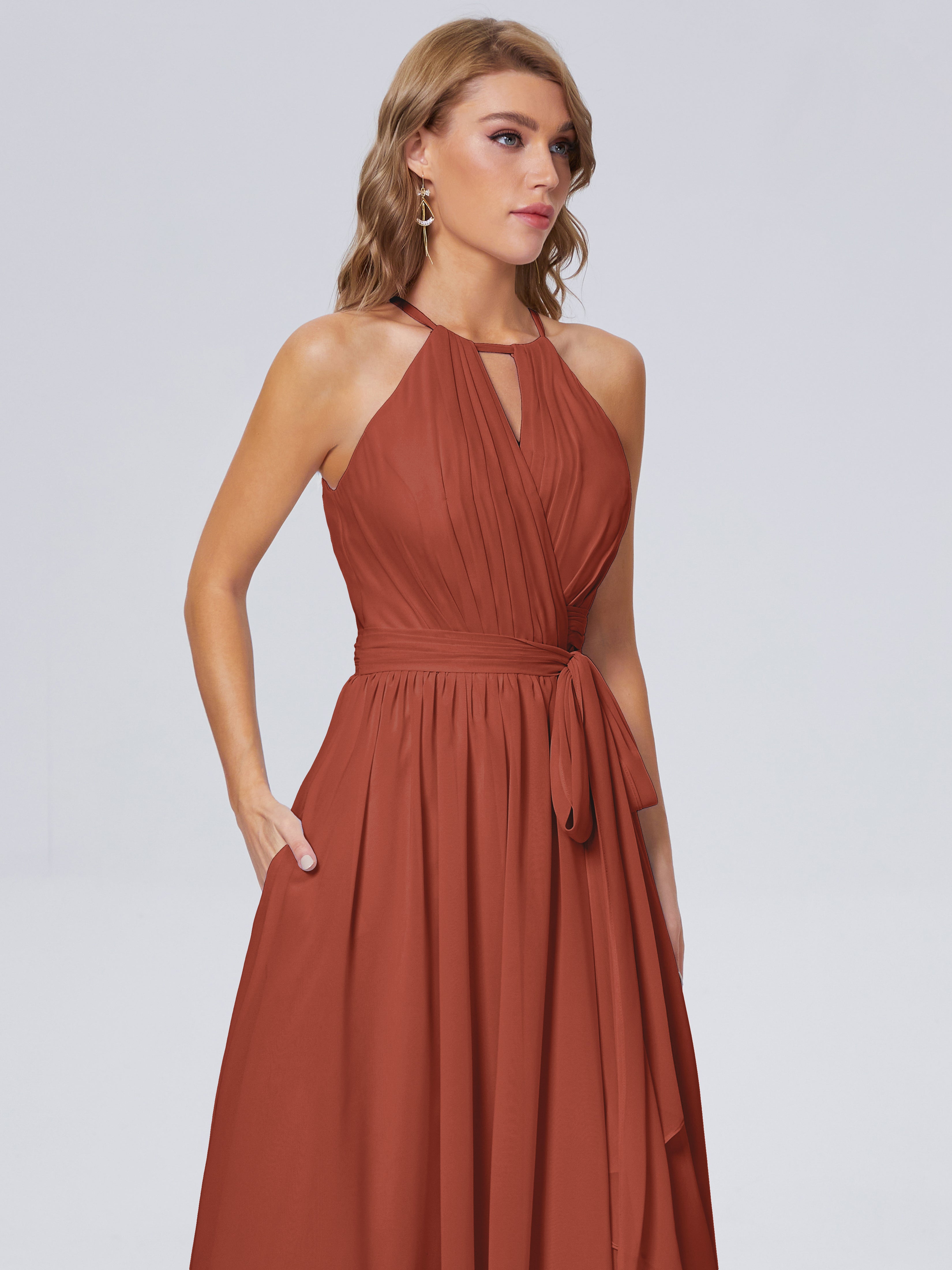 Amy Gorgeous Halter Chiffon Long Bridesmaid Dresses