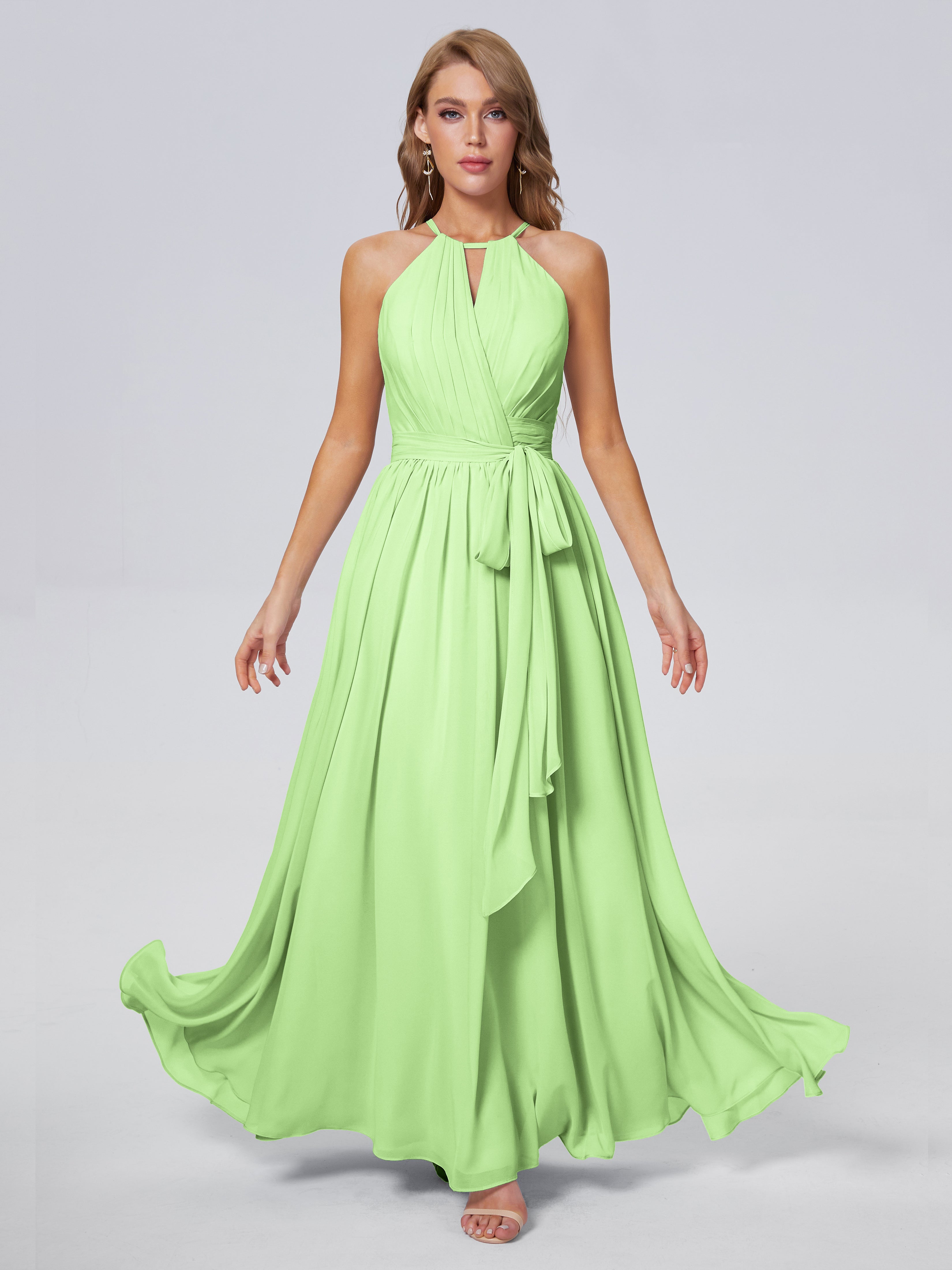 Amy Gorgeous Halter Chiffon Long Bridesmaid Dresses