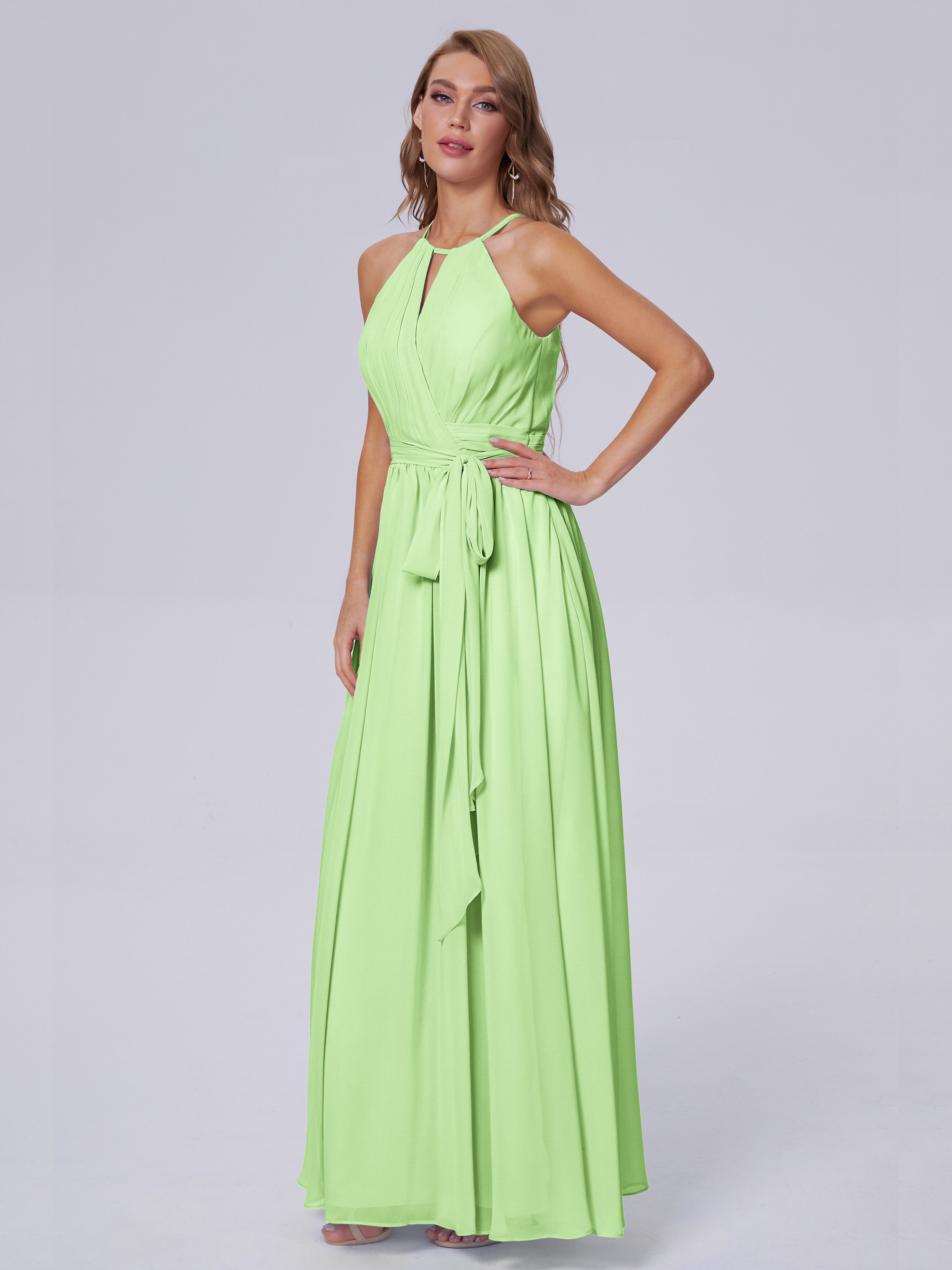 Amy Gorgeous Halter Chiffon Long Bridesmaid Dresses