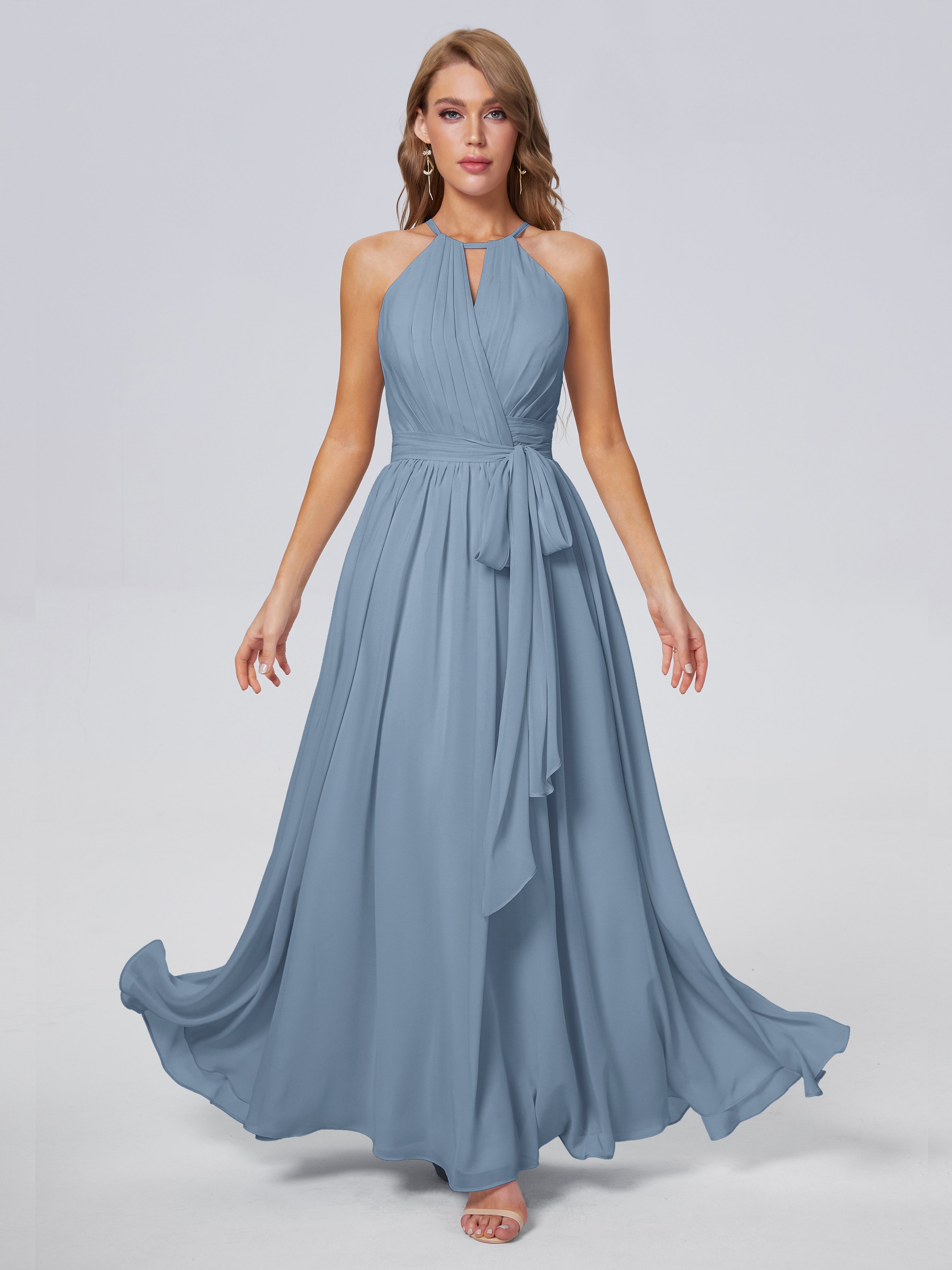 Amy Gorgeous Halter Chiffon Long Bridesmaid Dresses