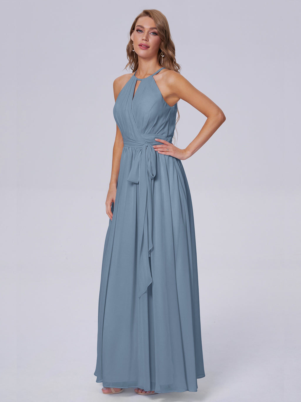 Amy Gorgeous Halter Chiffon Long Bridesmaid Dresses