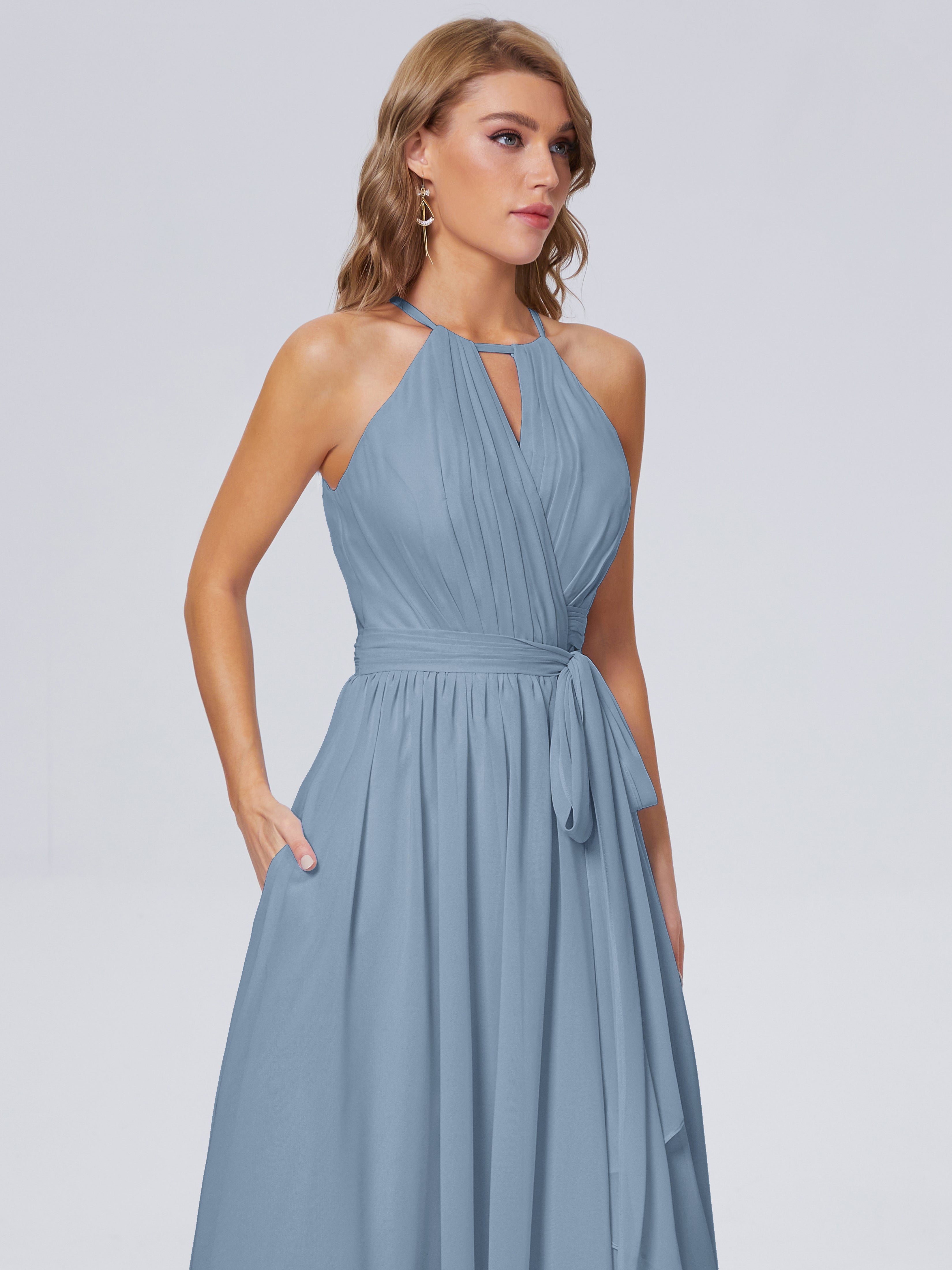 Amy Gorgeous Halter Chiffon Long Bridesmaid Dresses