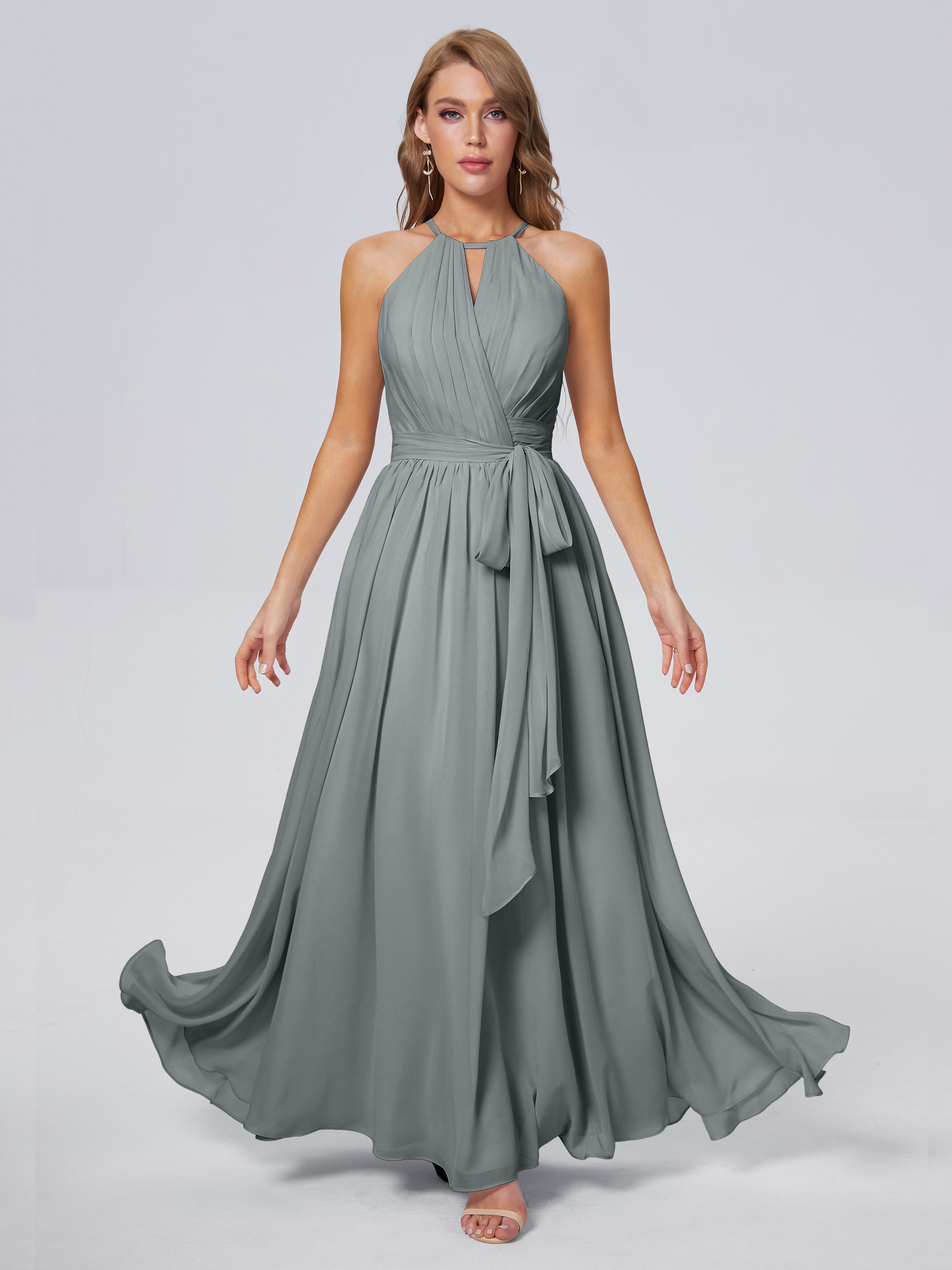 Amy Gorgeous Halter Chiffon Long Bridesmaid Dresses
