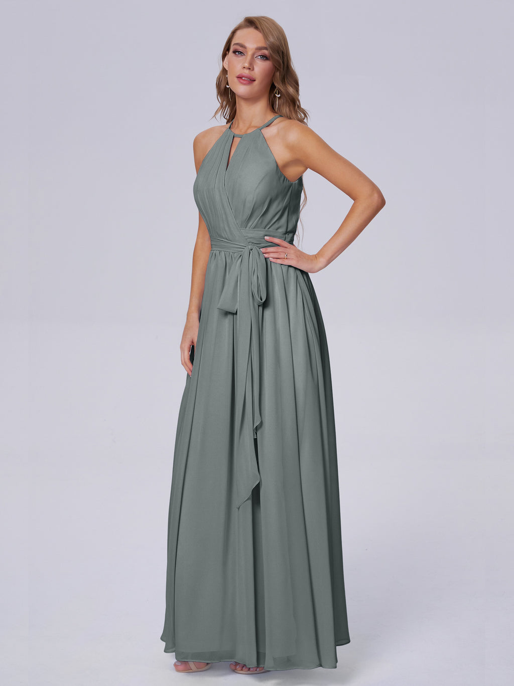 Amy Gorgeous Halter Chiffon Long Bridesmaid Dresses