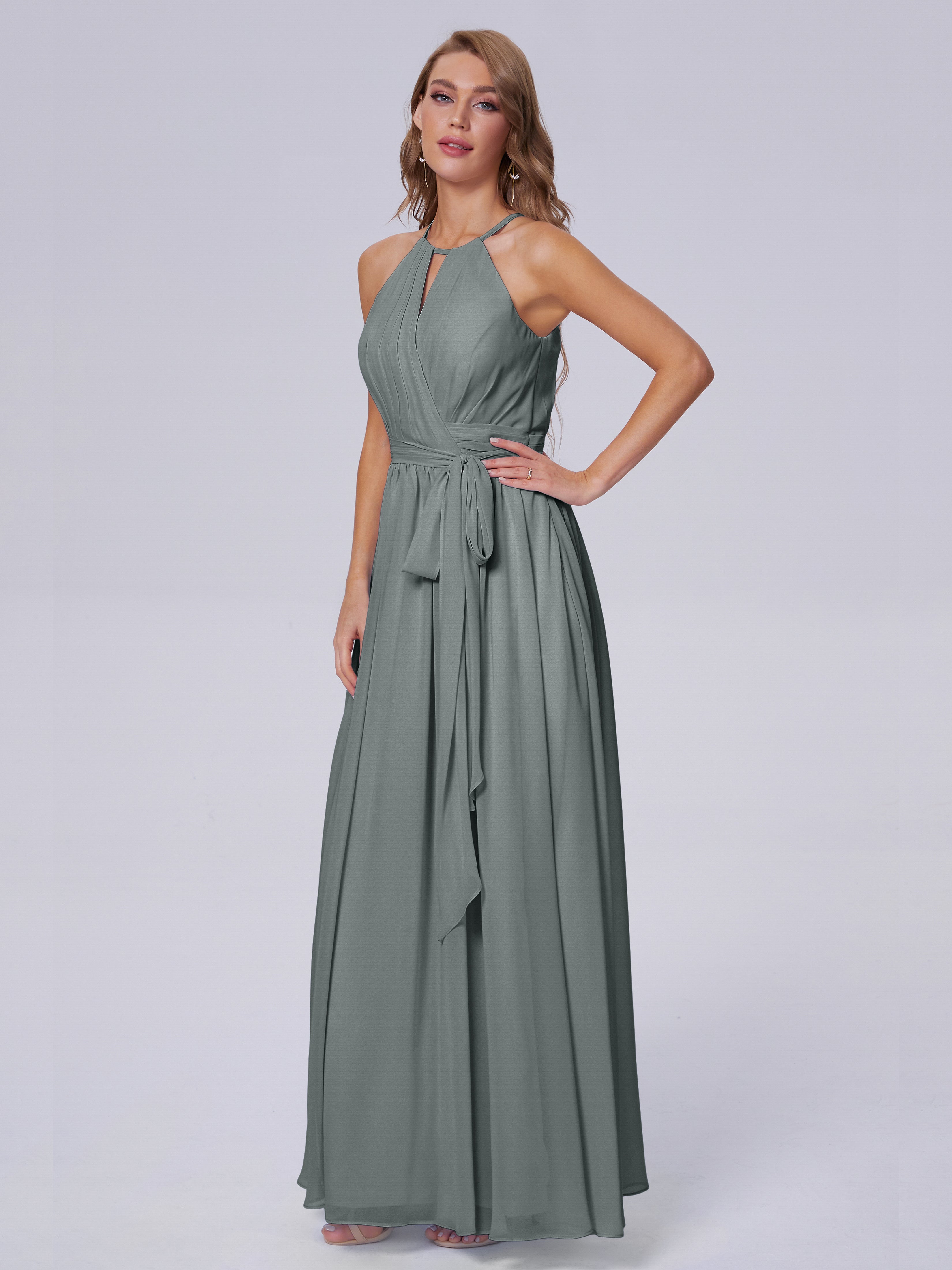 Amy Gorgeous Halter Chiffon Long Bridesmaid Dresses