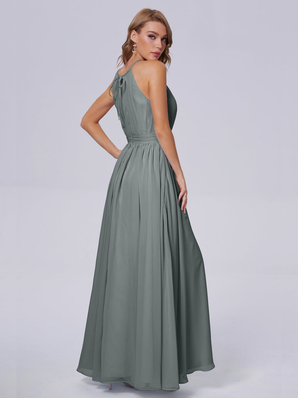 Amy Gorgeous Halter Chiffon Long Bridesmaid Dresses