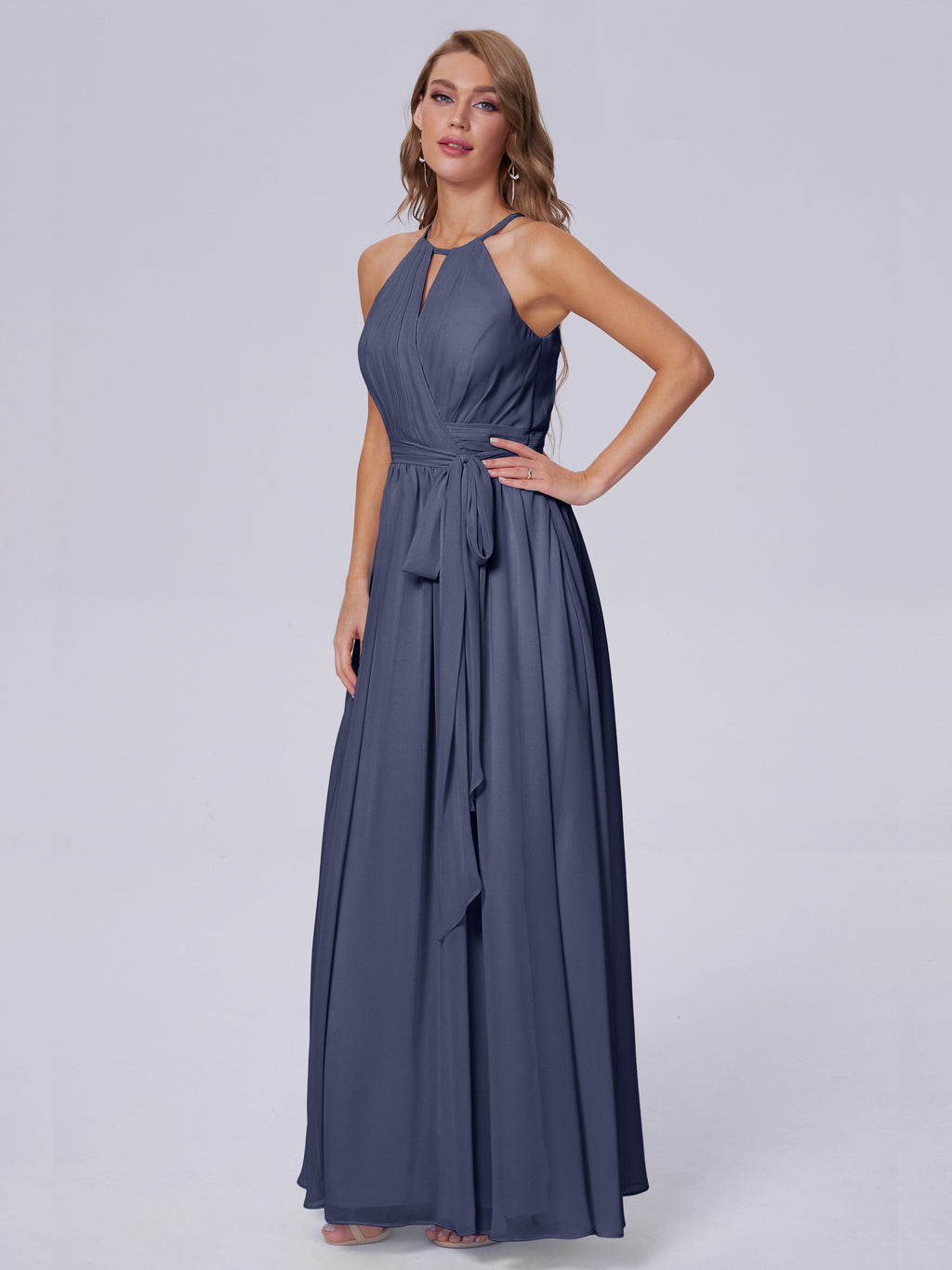 Amy Gorgeous Halter Chiffon Long Bridesmaid Dresses