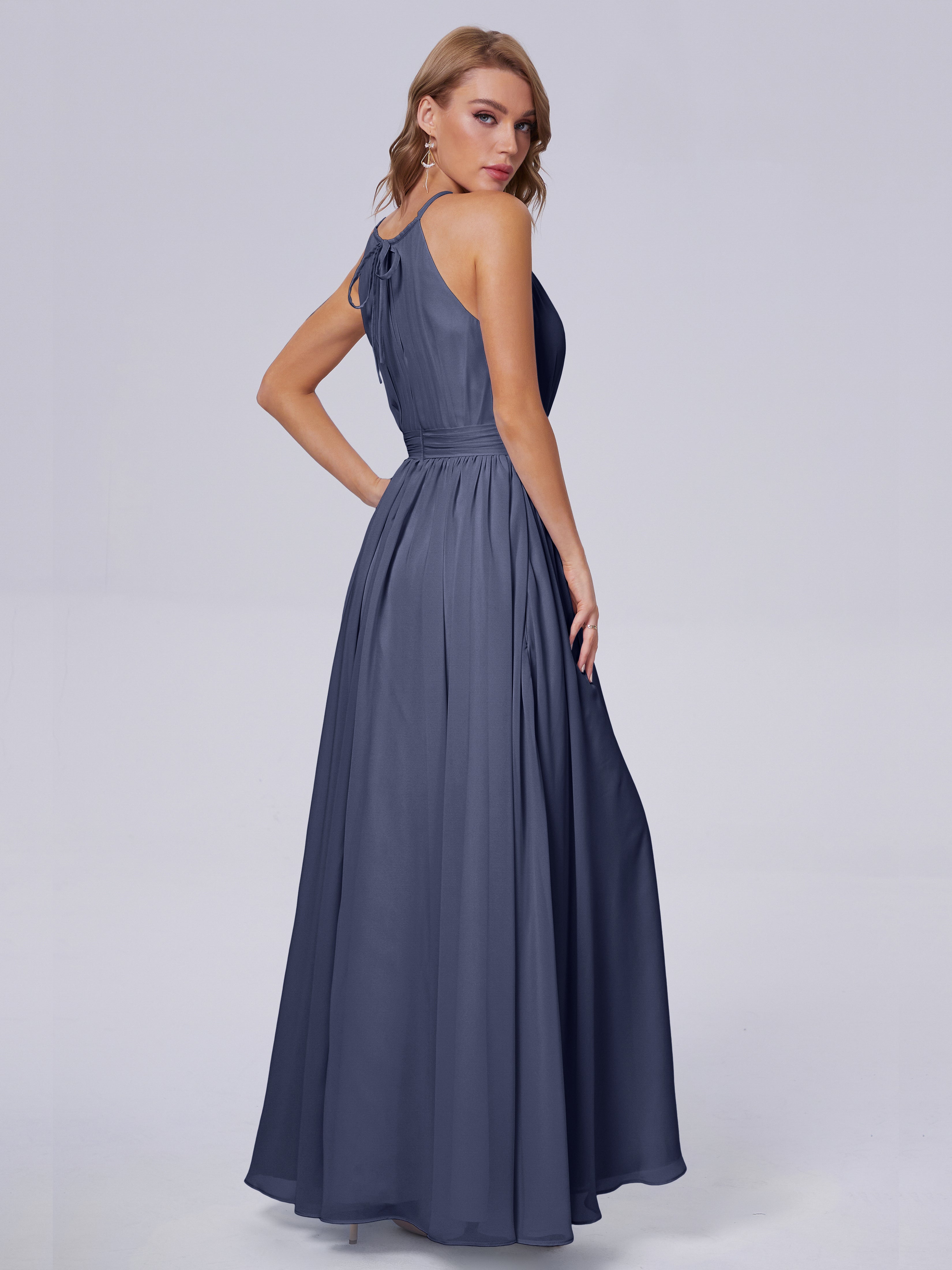Amy Gorgeous Halter Chiffon Long Bridesmaid Dresses
