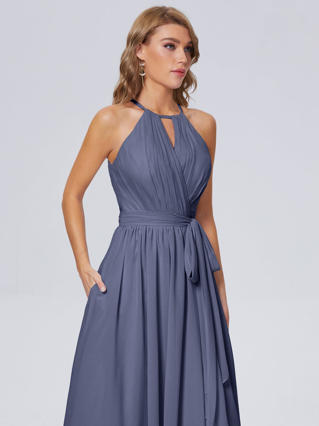 Amy Gorgeous Halter Chiffon Long Bridesmaid Dresses