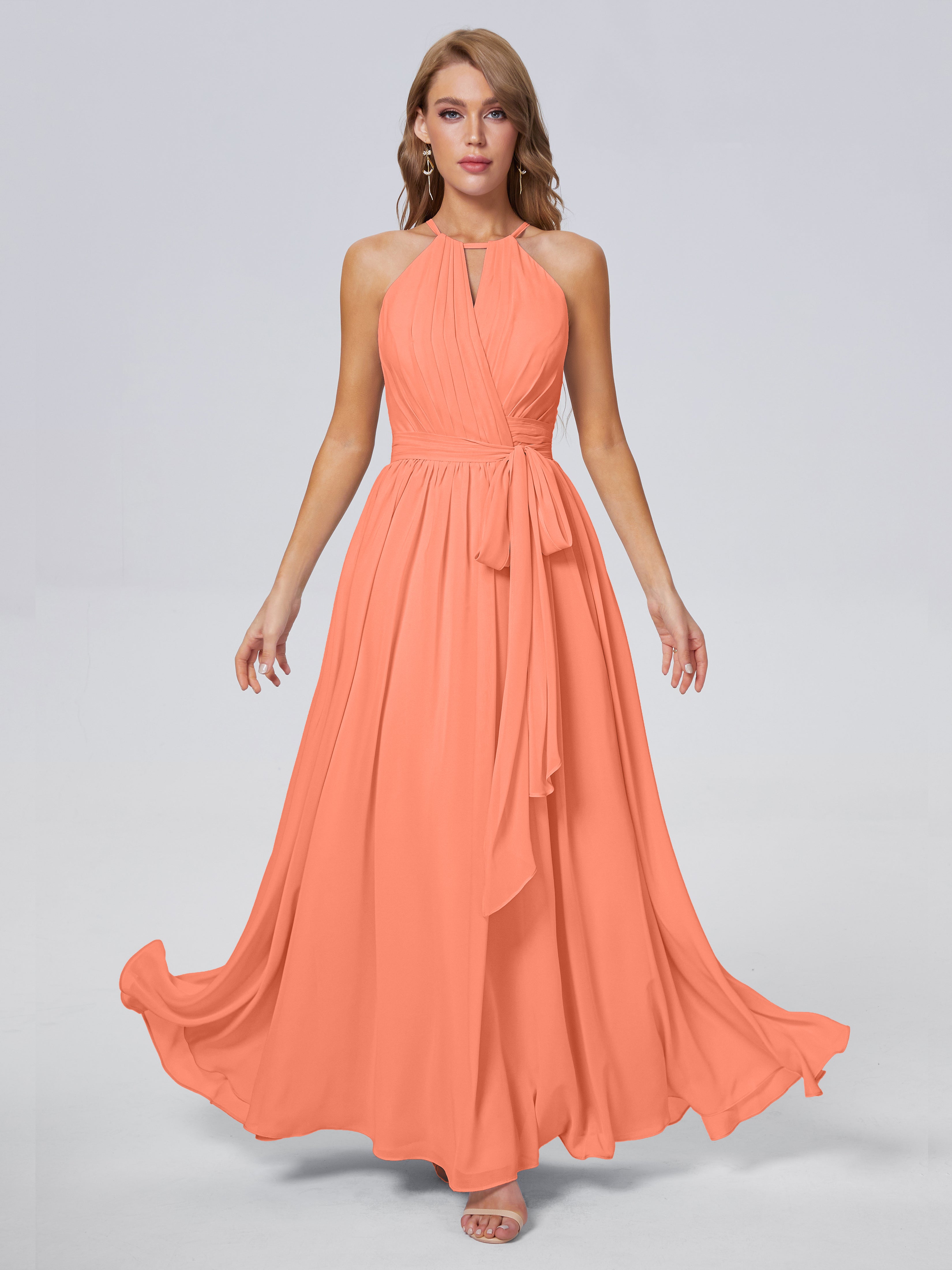 Amy Gorgeous Halter Chiffon Long Bridesmaid Dresses