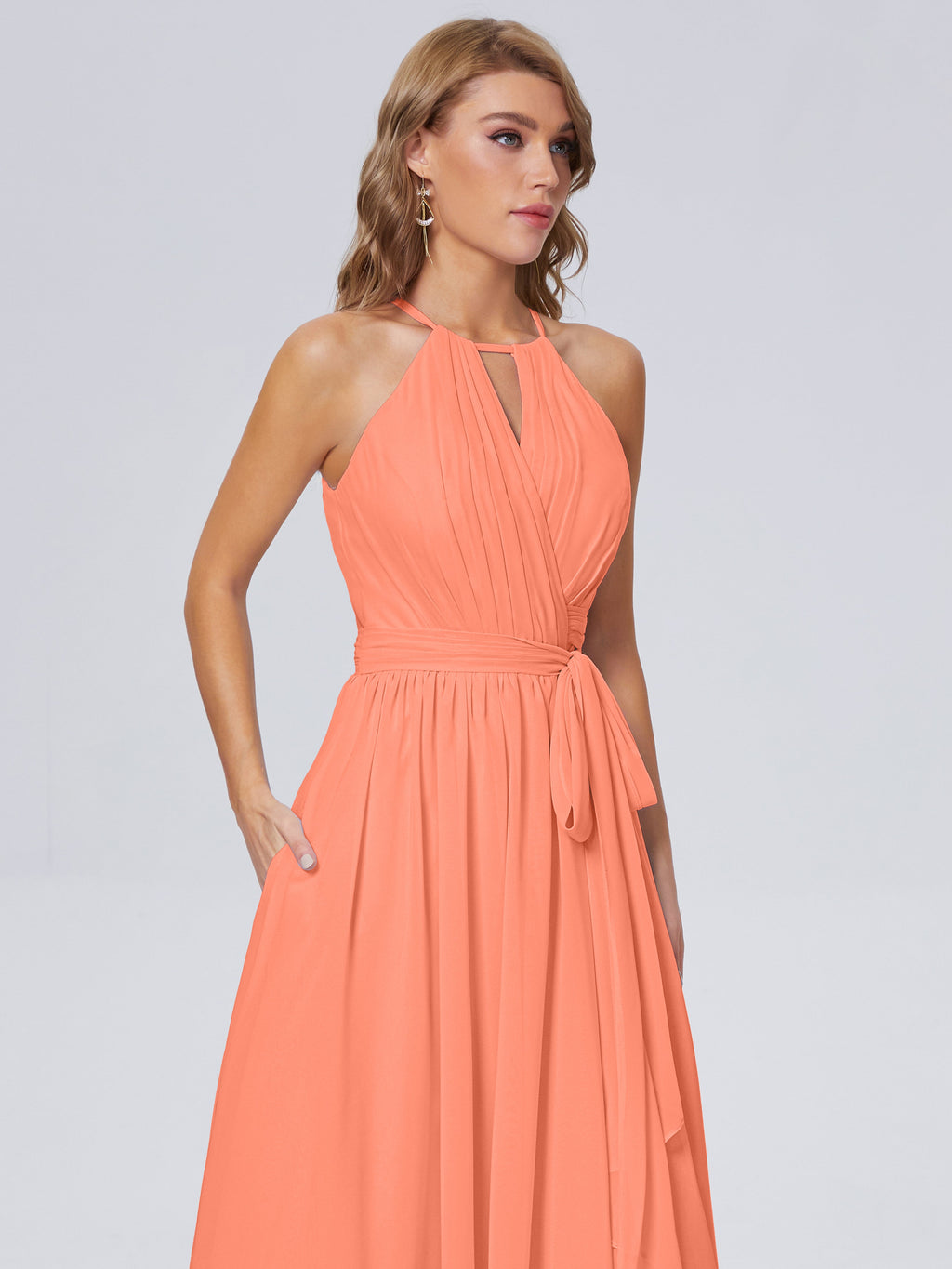 Amy Gorgeous Halter Chiffon Long Bridesmaid Dresses