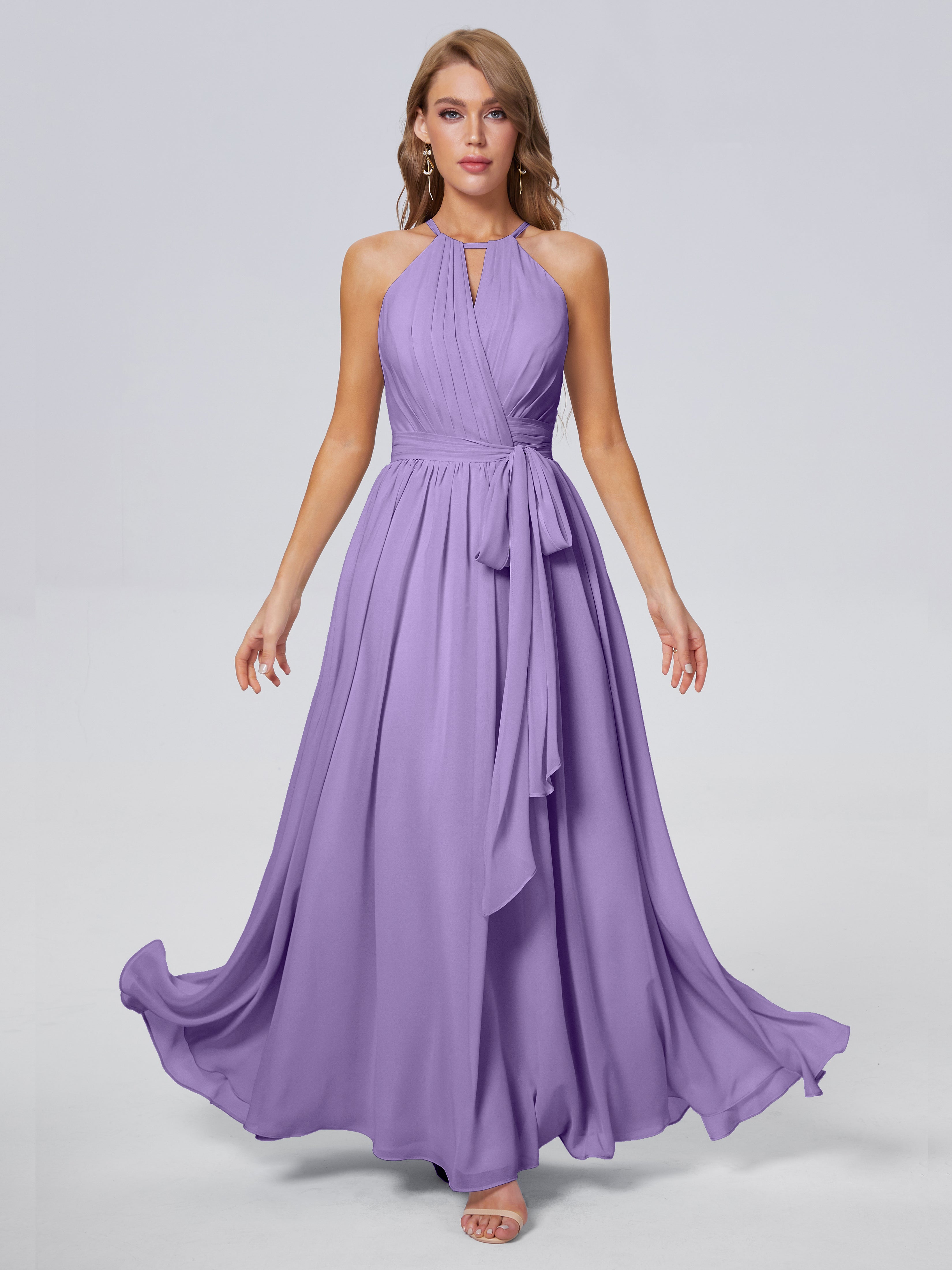 Amy Gorgeous Halter Chiffon Long Bridesmaid Dresses