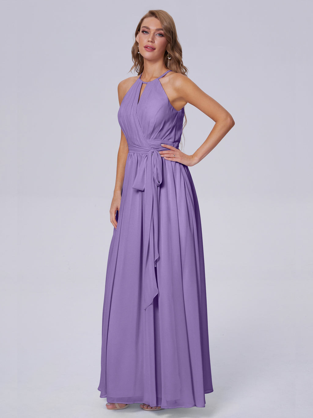 Amy Gorgeous Halter Chiffon Long Bridesmaid Dresses