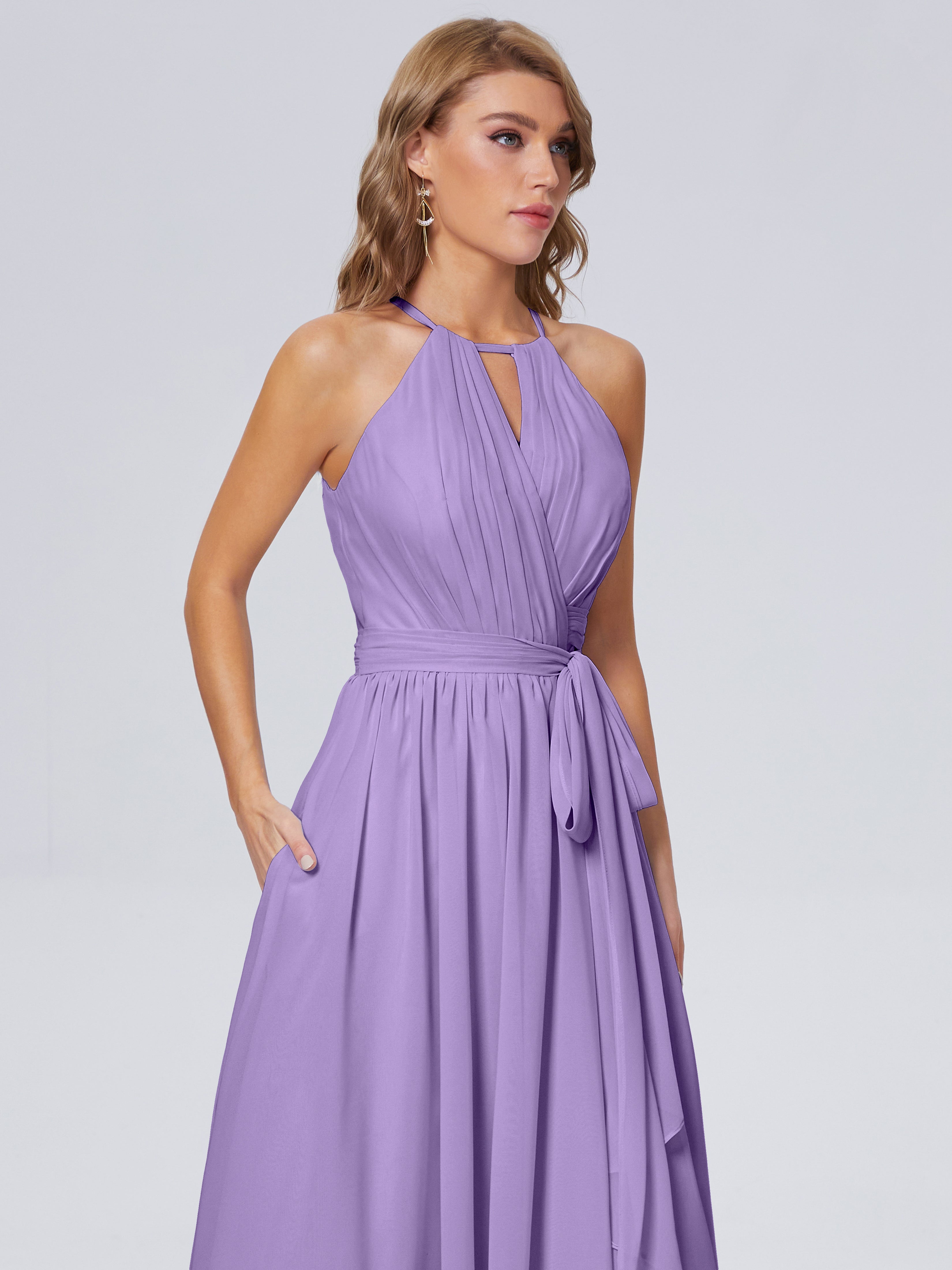 Amy Gorgeous Halter Chiffon Long Bridesmaid Dresses