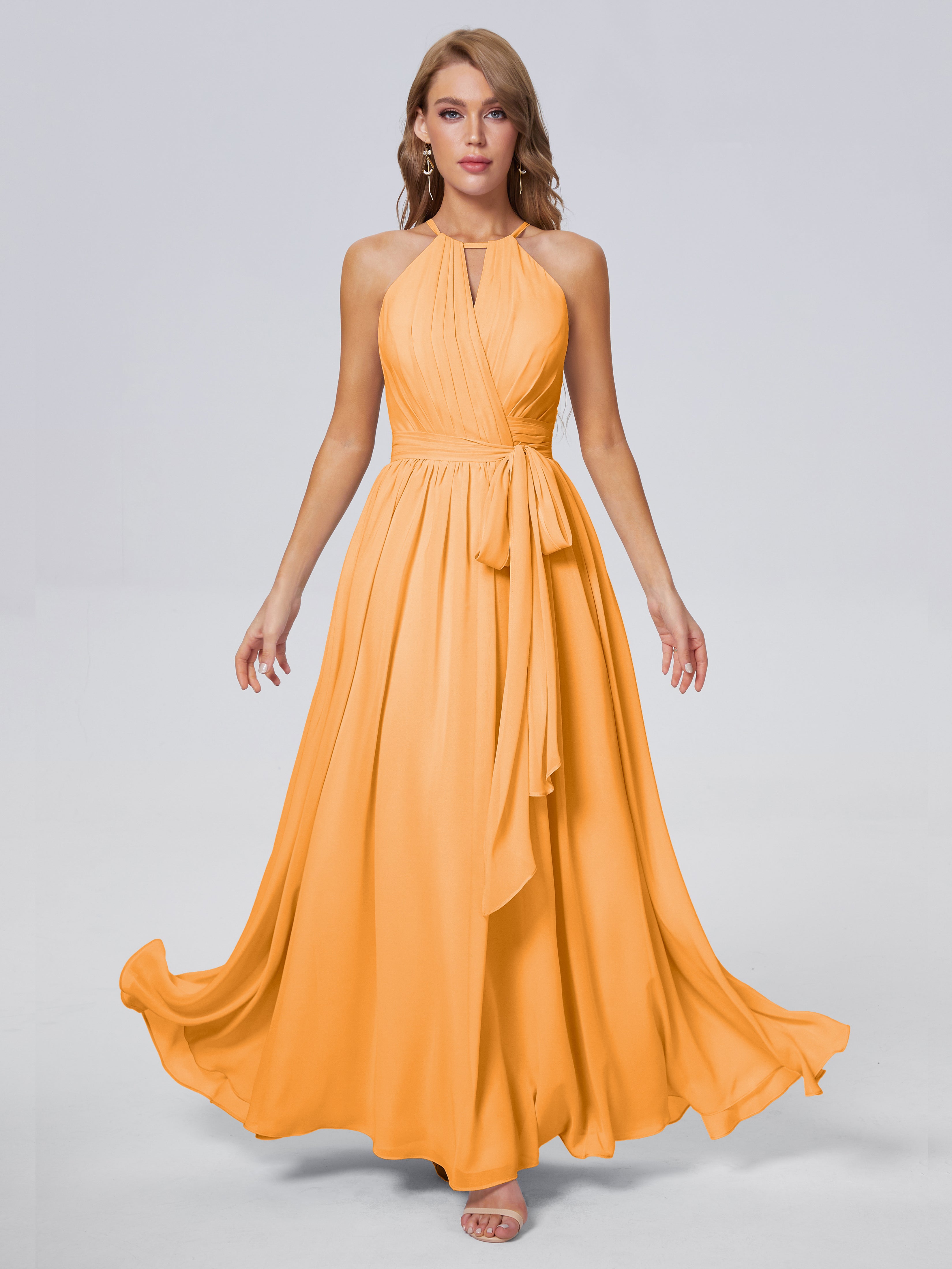 Amy Gorgeous Halter Chiffon Long Bridesmaid Dresses