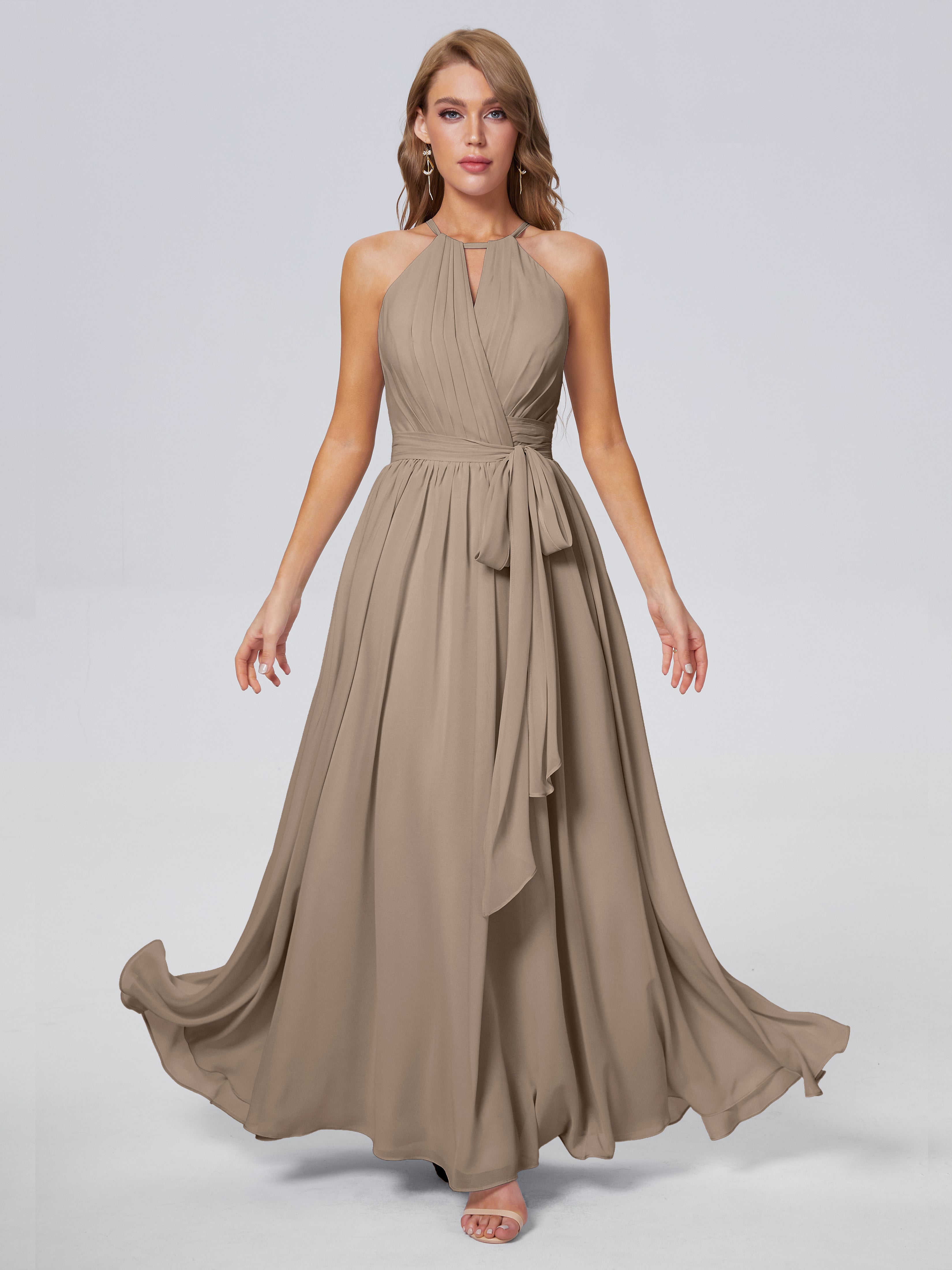 Amy Gorgeous Halter Chiffon Long Bridesmaid Dresses