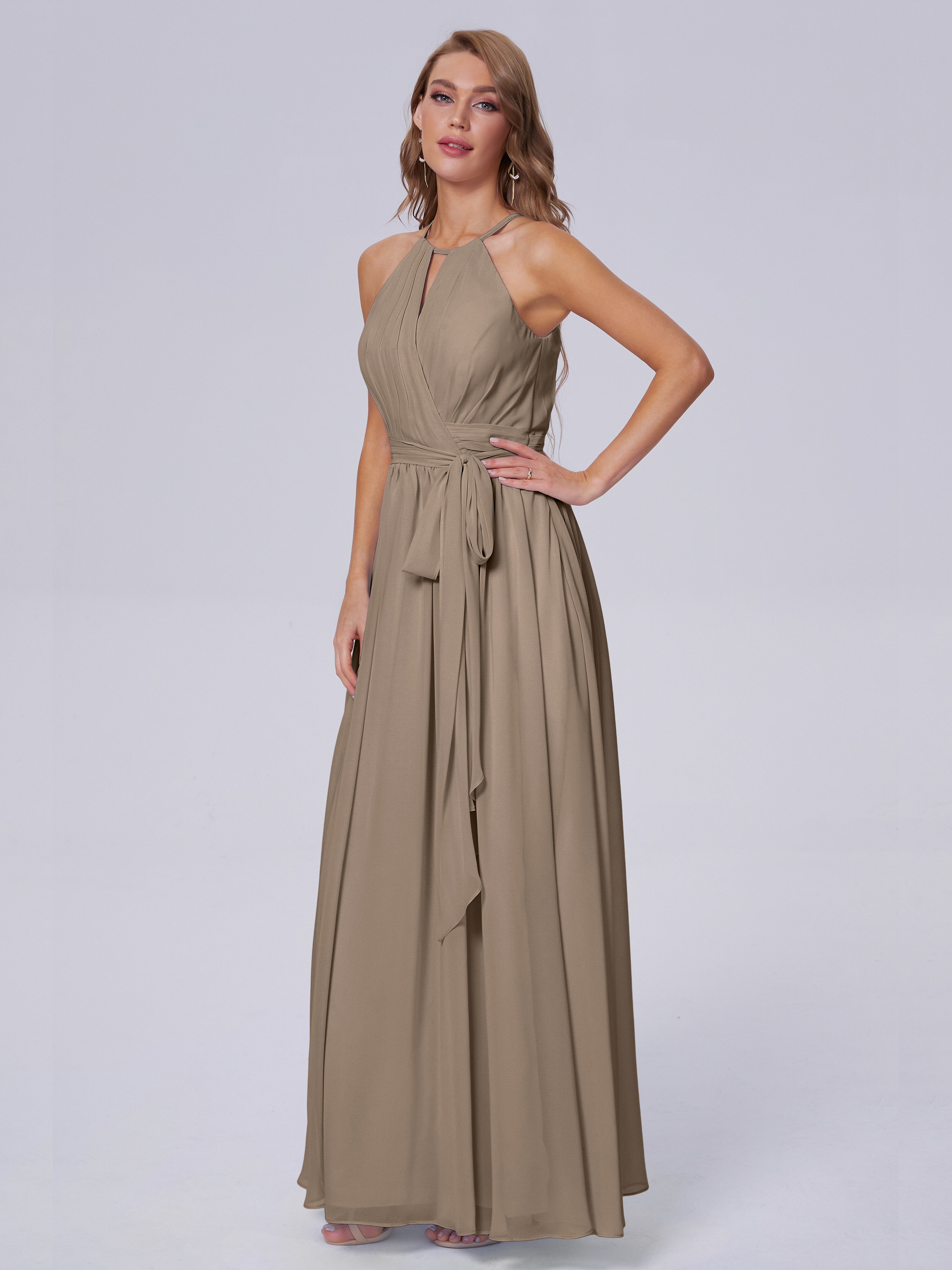 Amy Gorgeous Halter Chiffon Long Bridesmaid Dresses
