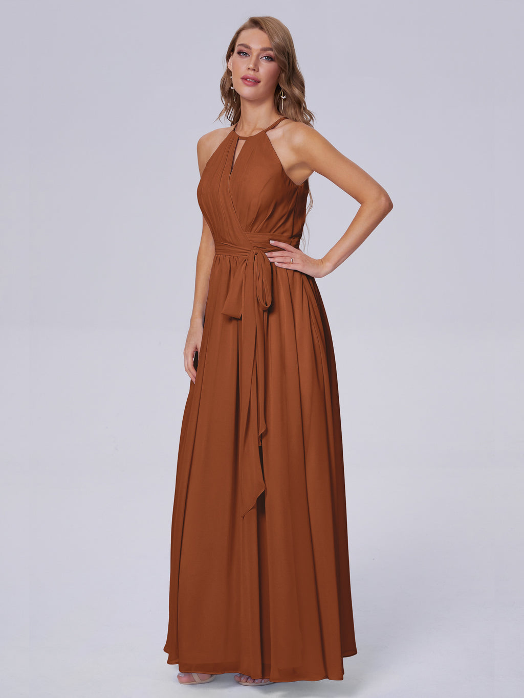 Amy Gorgeous Halter Chiffon Long Bridesmaid Dresses