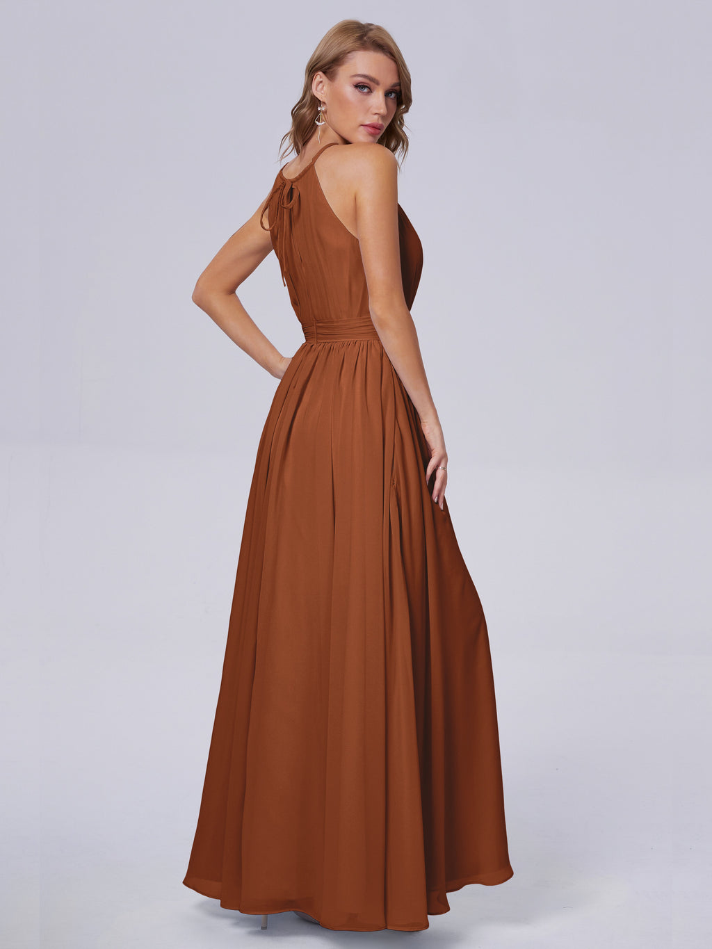 Amy Gorgeous Halter Chiffon Long Bridesmaid Dresses