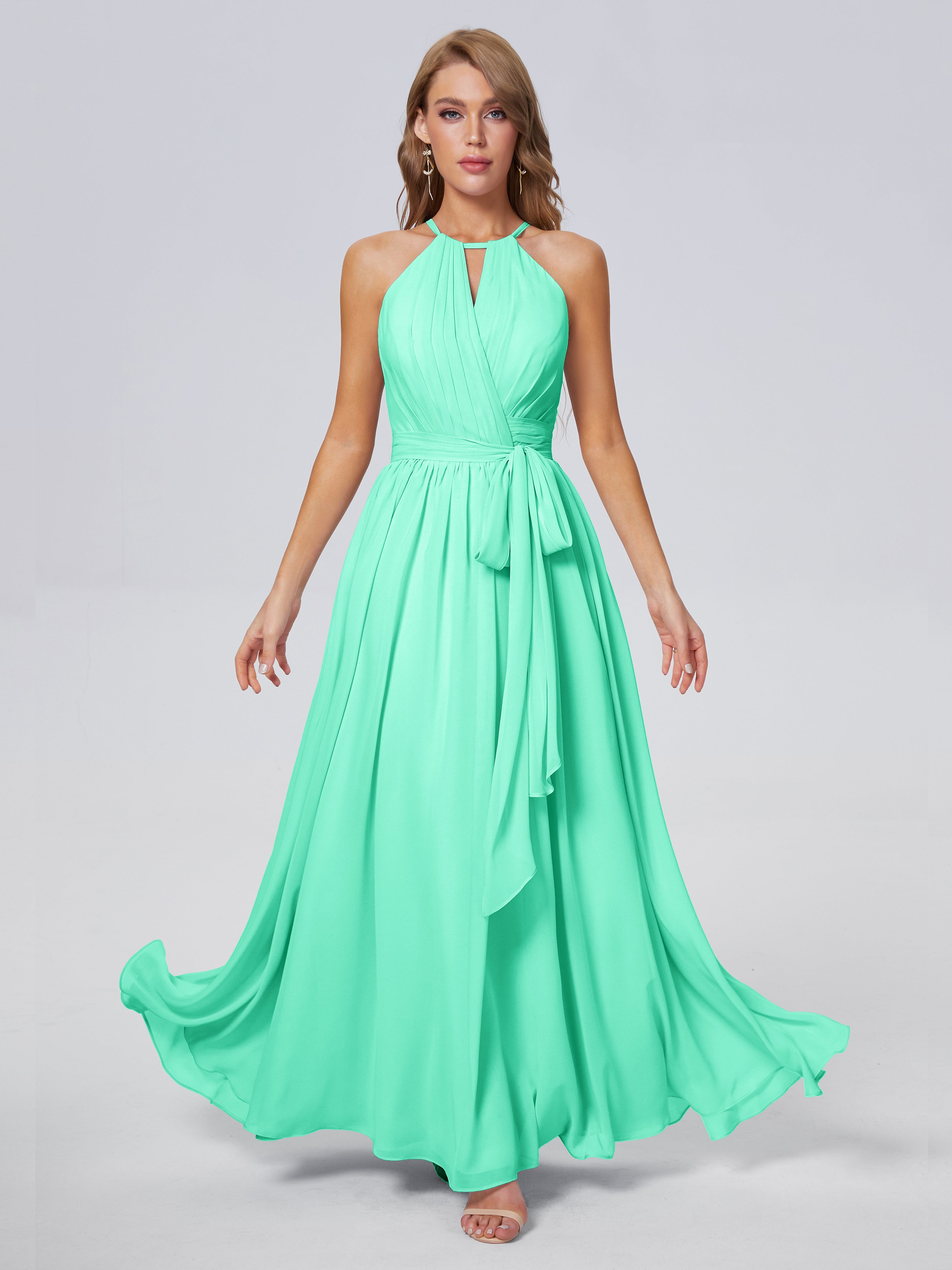 Amy Gorgeous Halter Chiffon Long Bridesmaid Dresses
