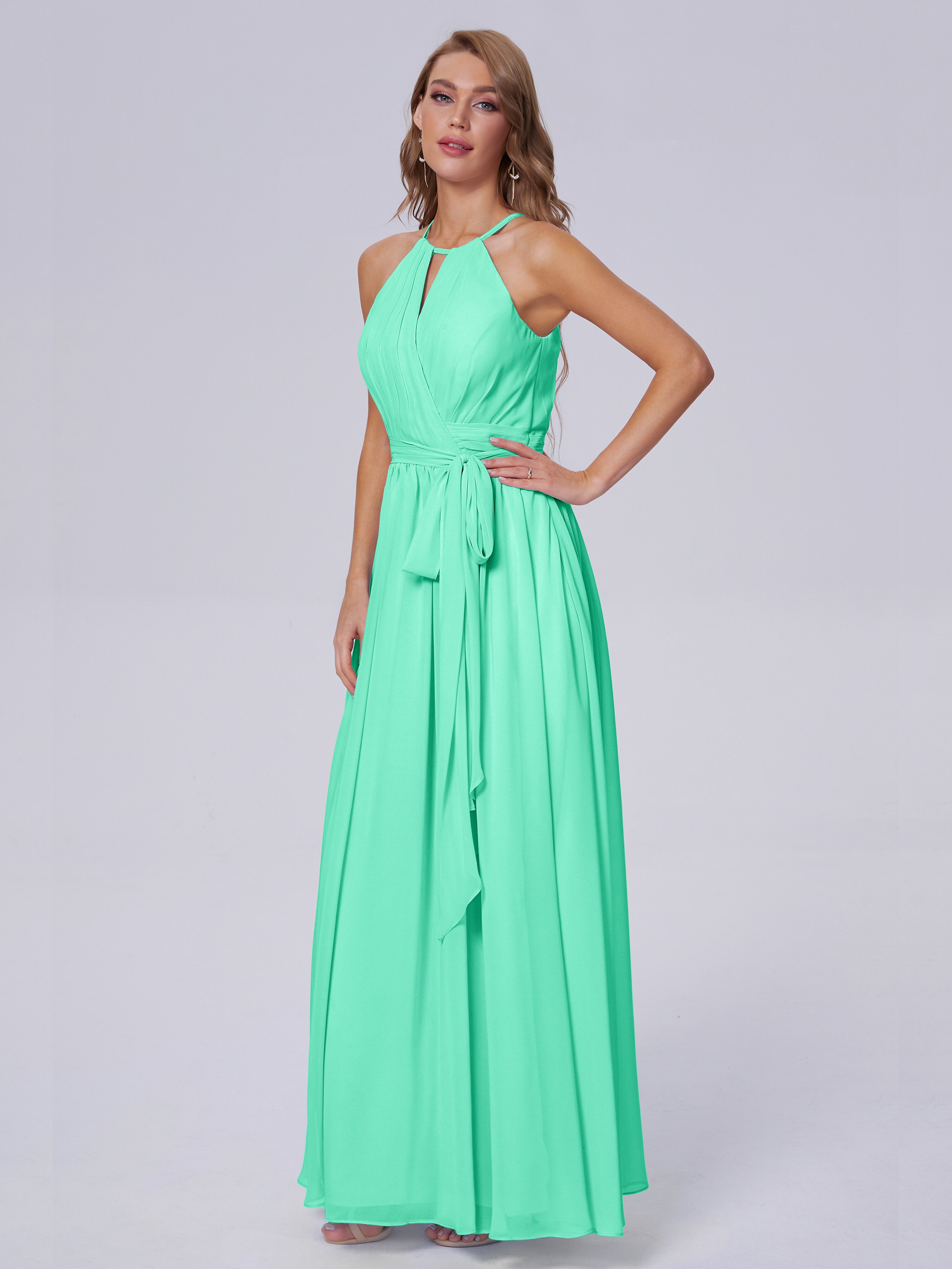 Amy Gorgeous Halter Chiffon Long Bridesmaid Dresses