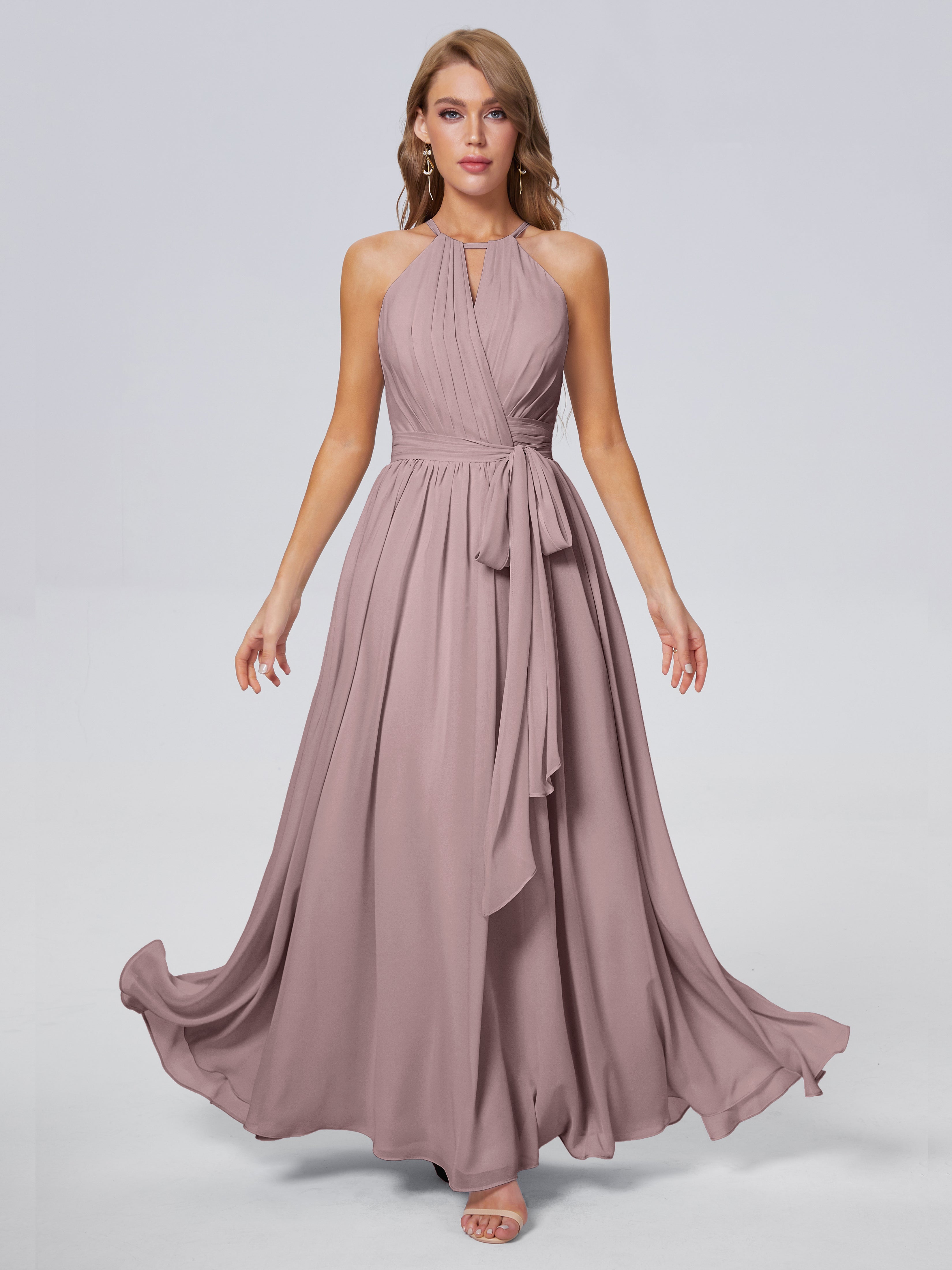 Amy Gorgeous Halter Chiffon Long Bridesmaid Dresses