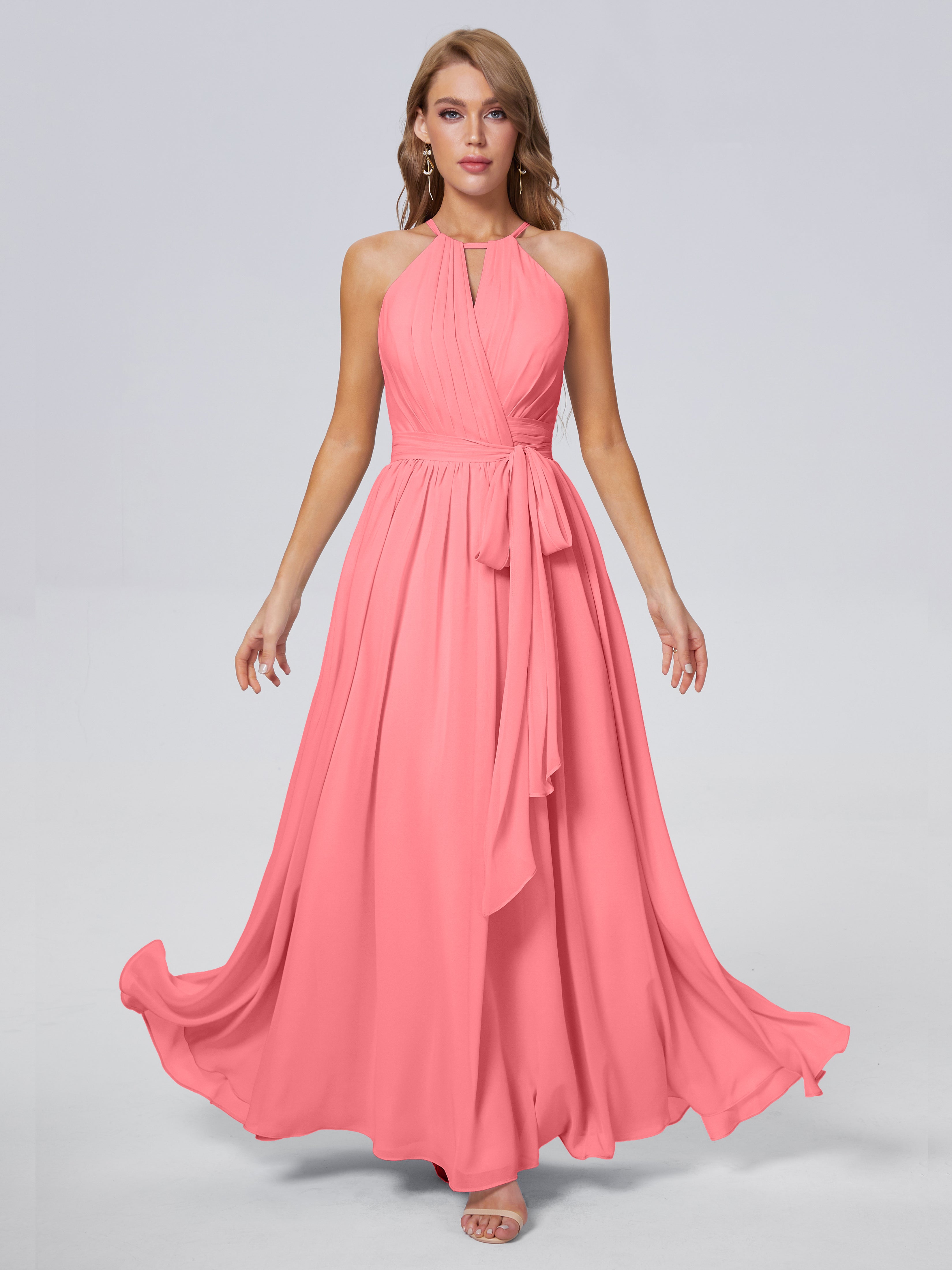 Amy Gorgeous Halter Chiffon Long Bridesmaid Dresses