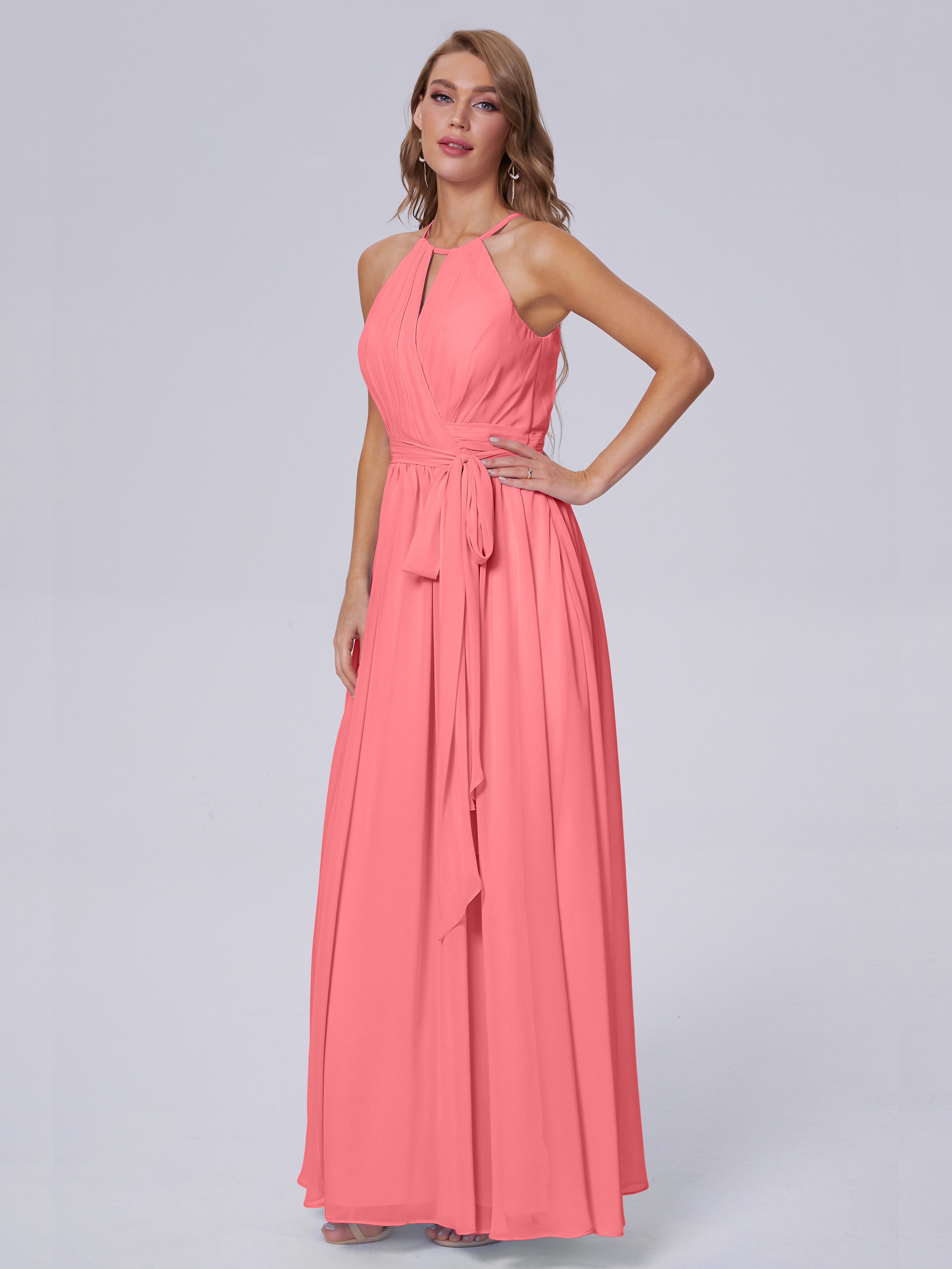Amy Gorgeous Halter Chiffon Long Bridesmaid Dresses