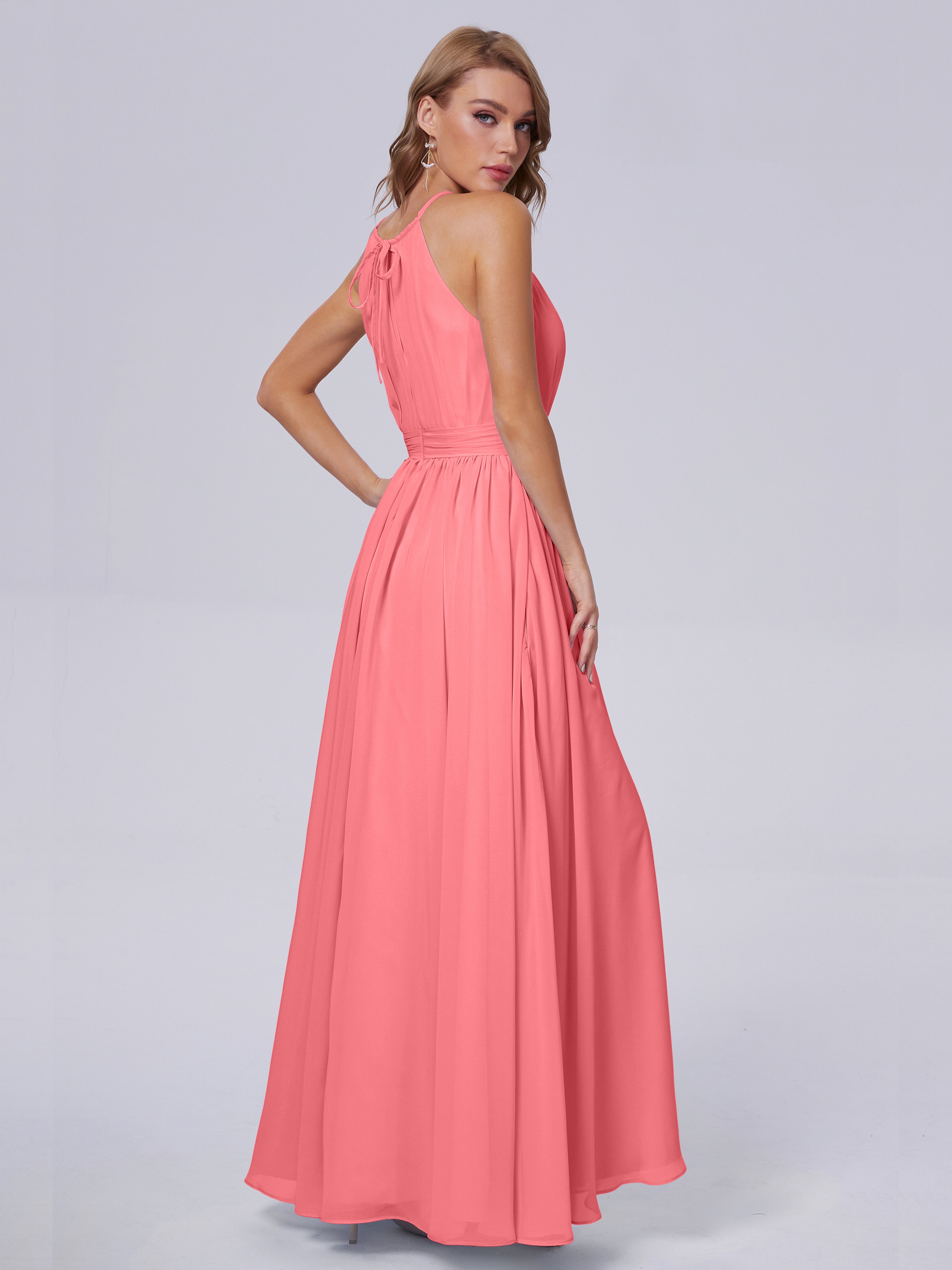 Amy Gorgeous Halter Chiffon Long Bridesmaid Dresses
