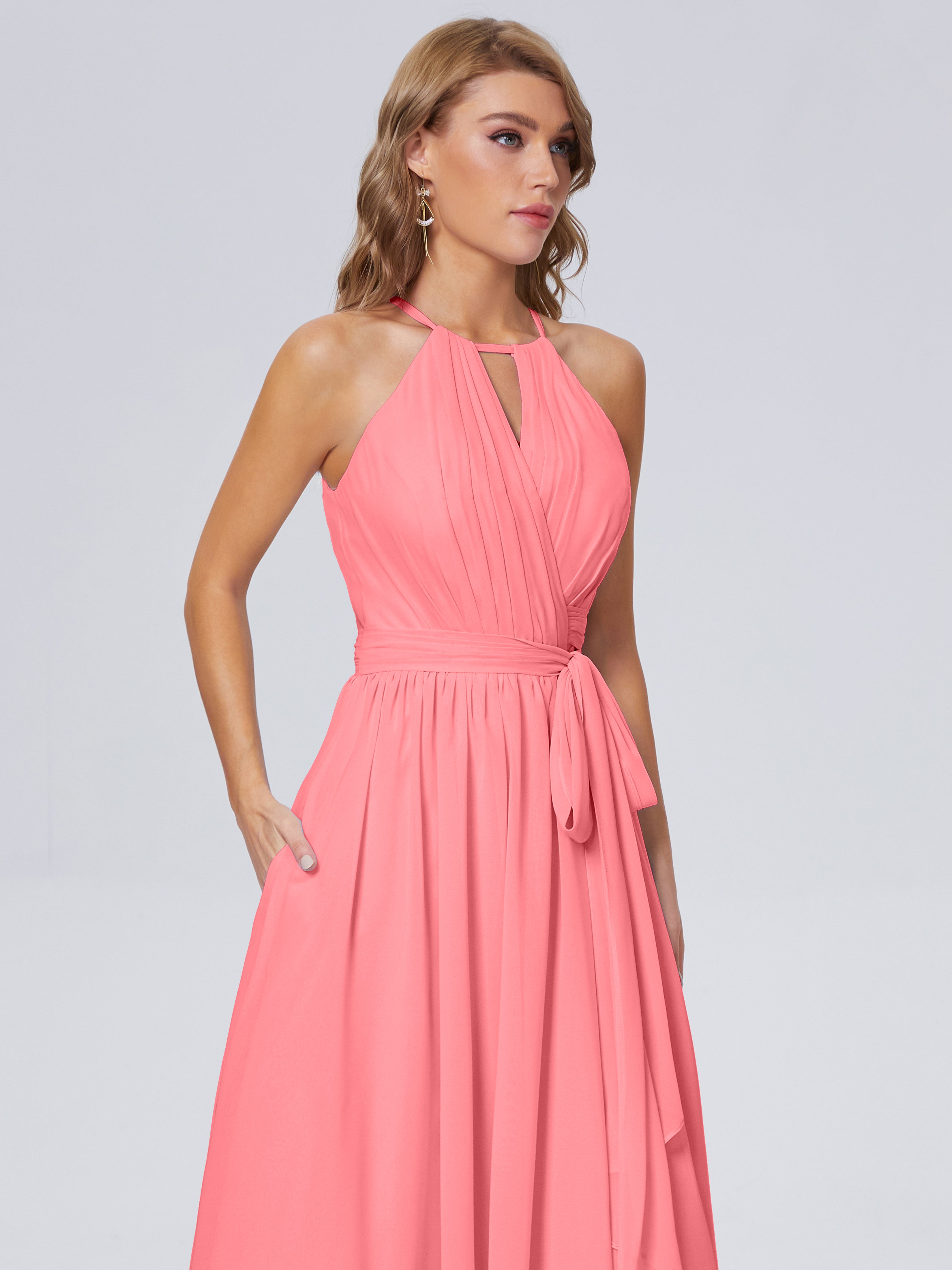 Amy Gorgeous Halter Chiffon Long Bridesmaid Dresses