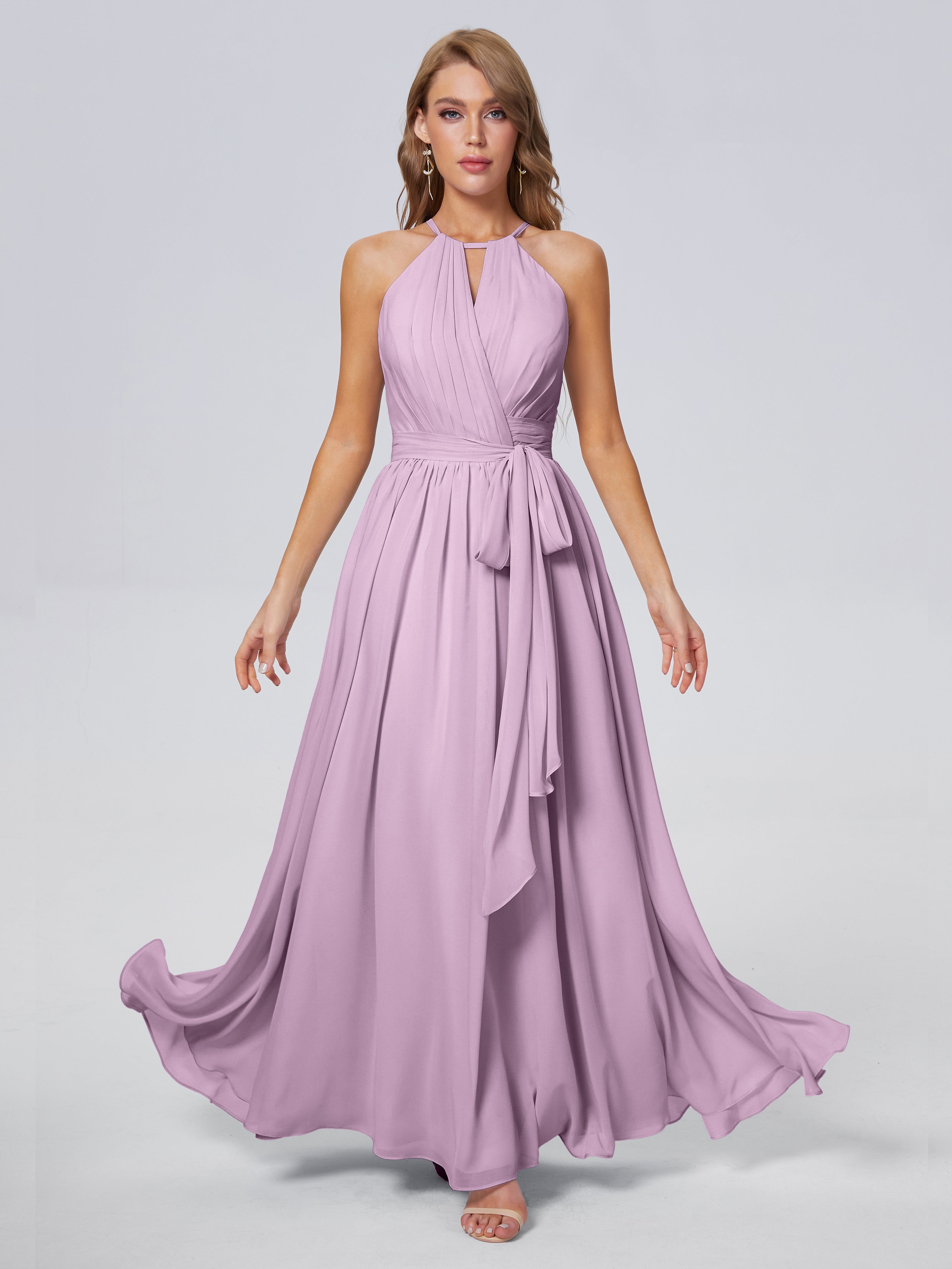 Amy Gorgeous Halter Chiffon Long Bridesmaid Dresses