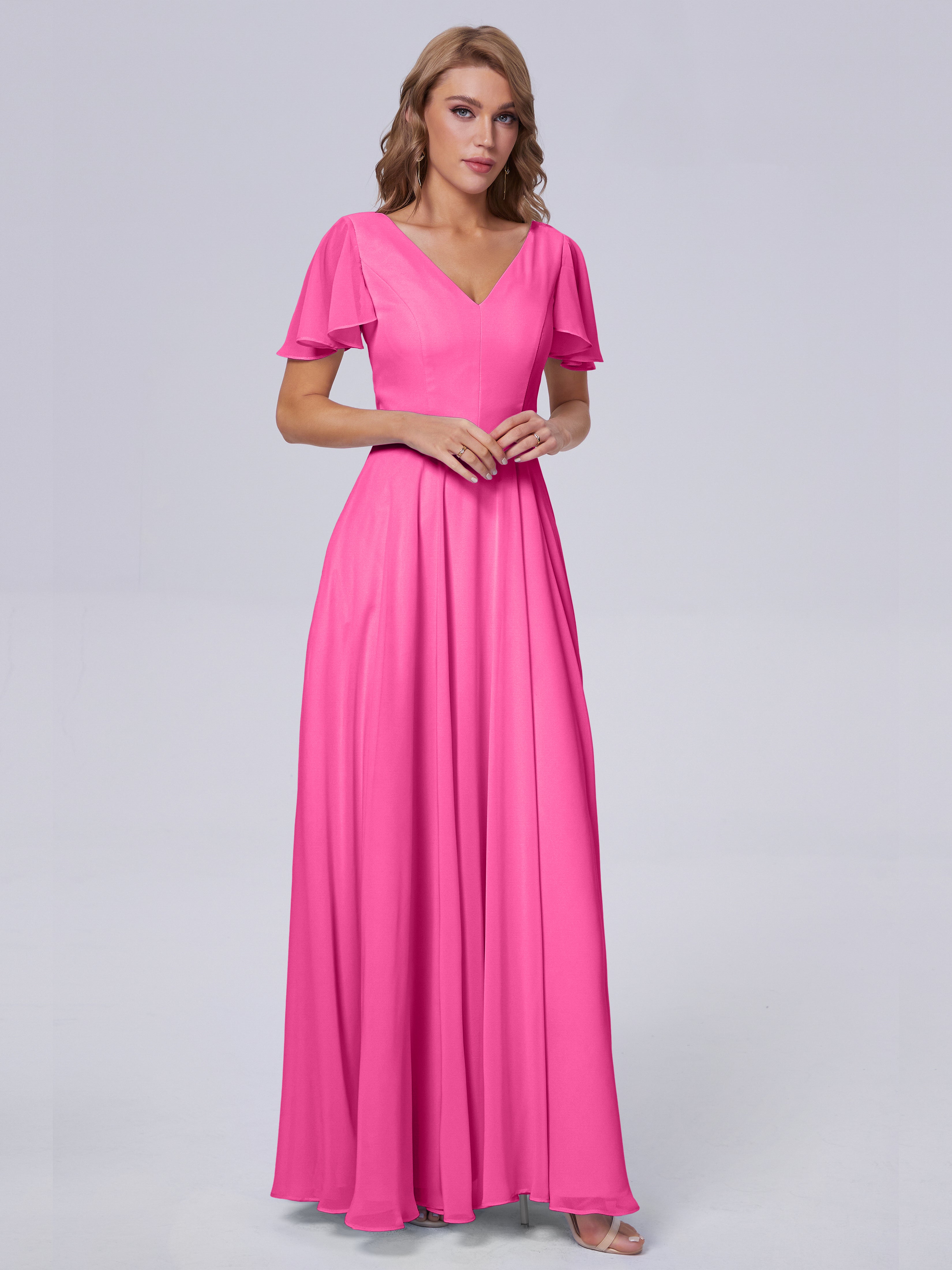 Anastasia Chiffon Long Bridesmaid Dresses With Sleeves