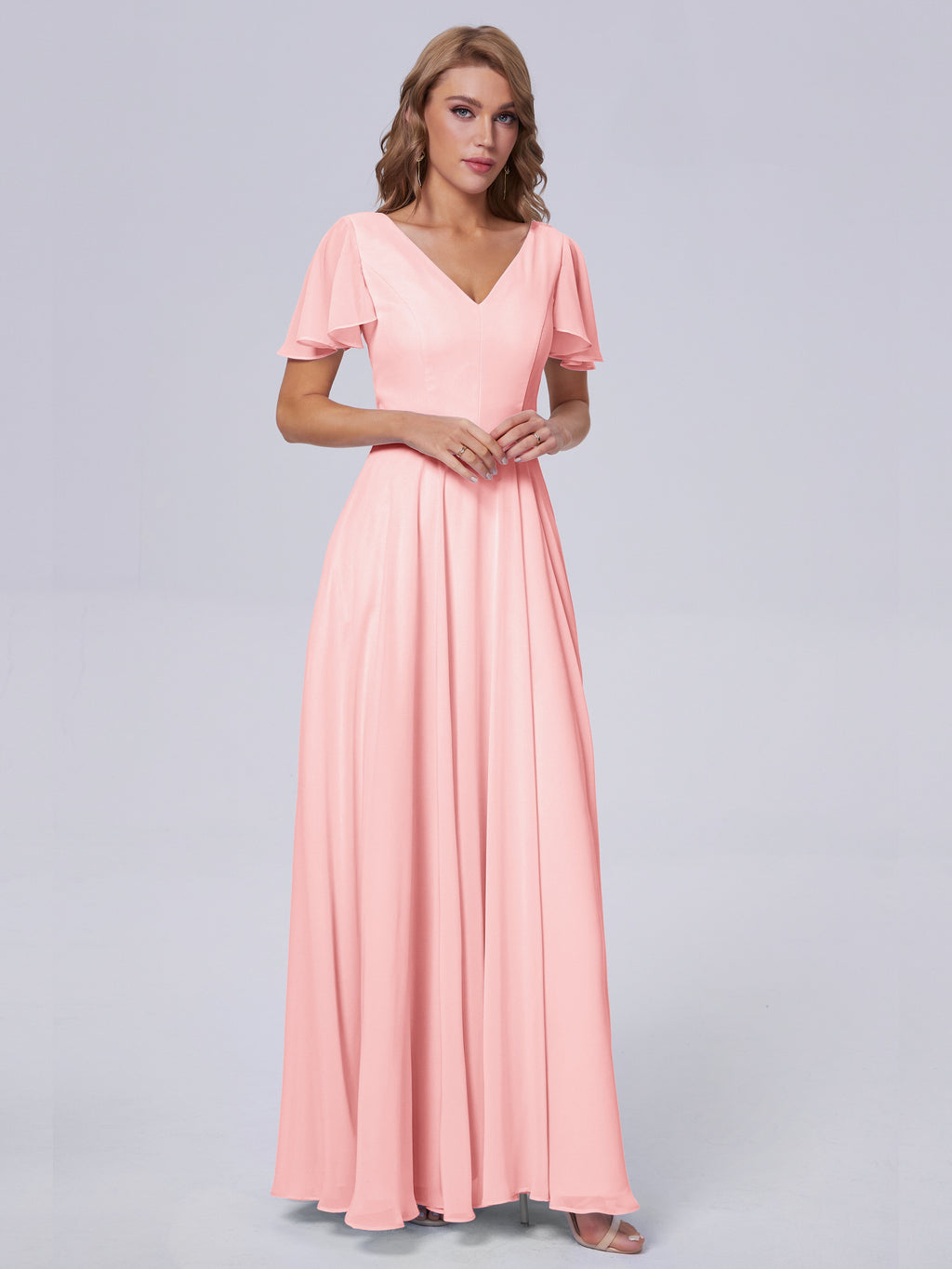 Anastasia Chiffon Long Bridesmaid Dresses With Sleeves