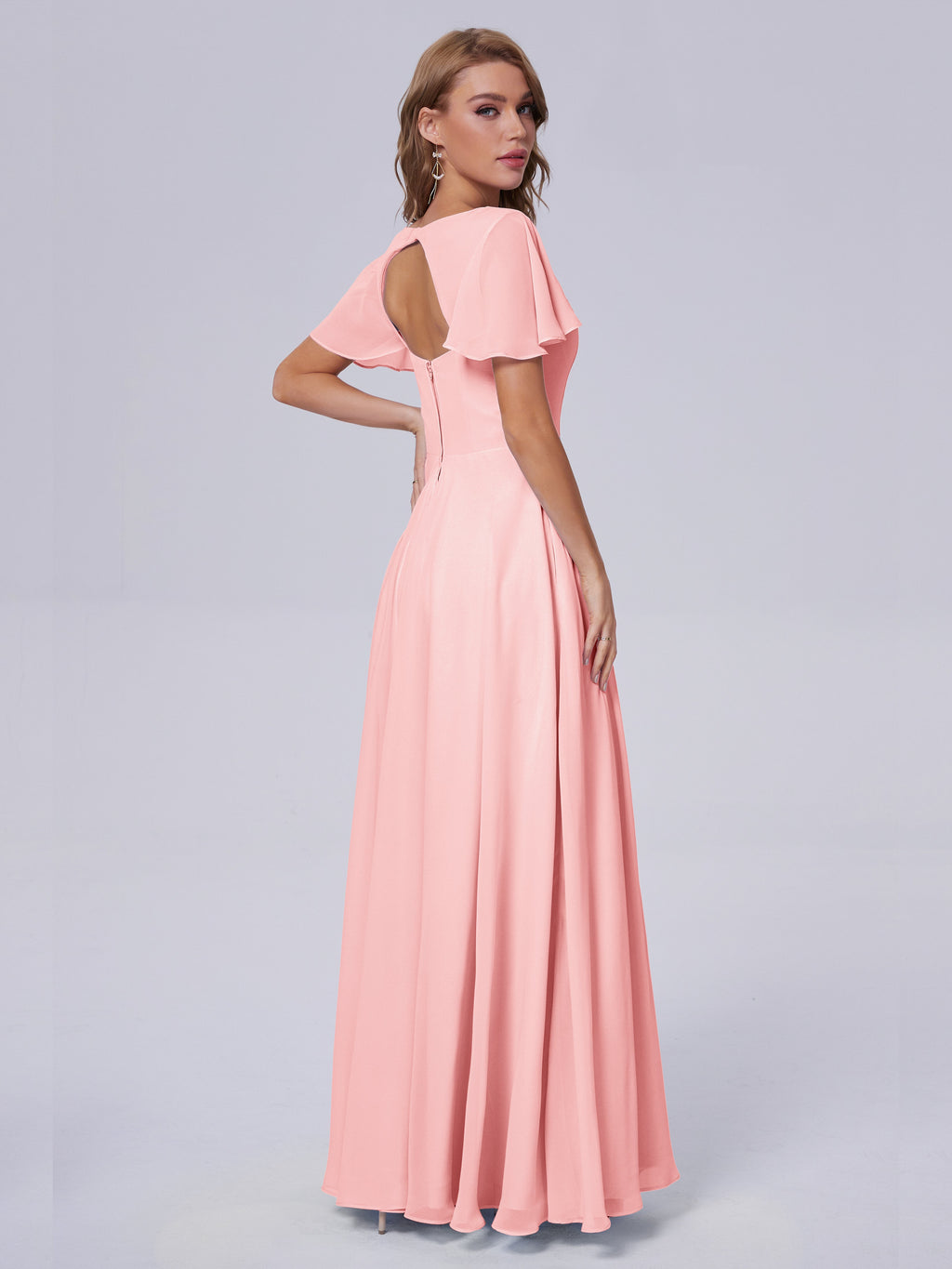 Anastasia Chiffon Long Bridesmaid Dresses With Sleeves