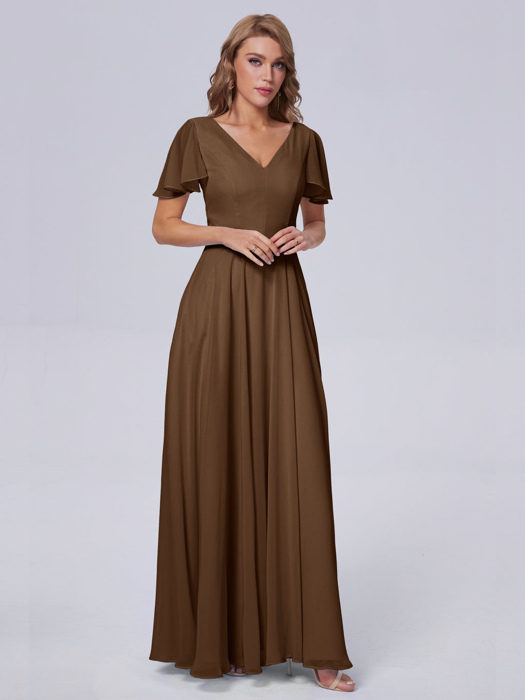 Anastasia Chiffon Long Bridesmaid Dresses With Sleeves
