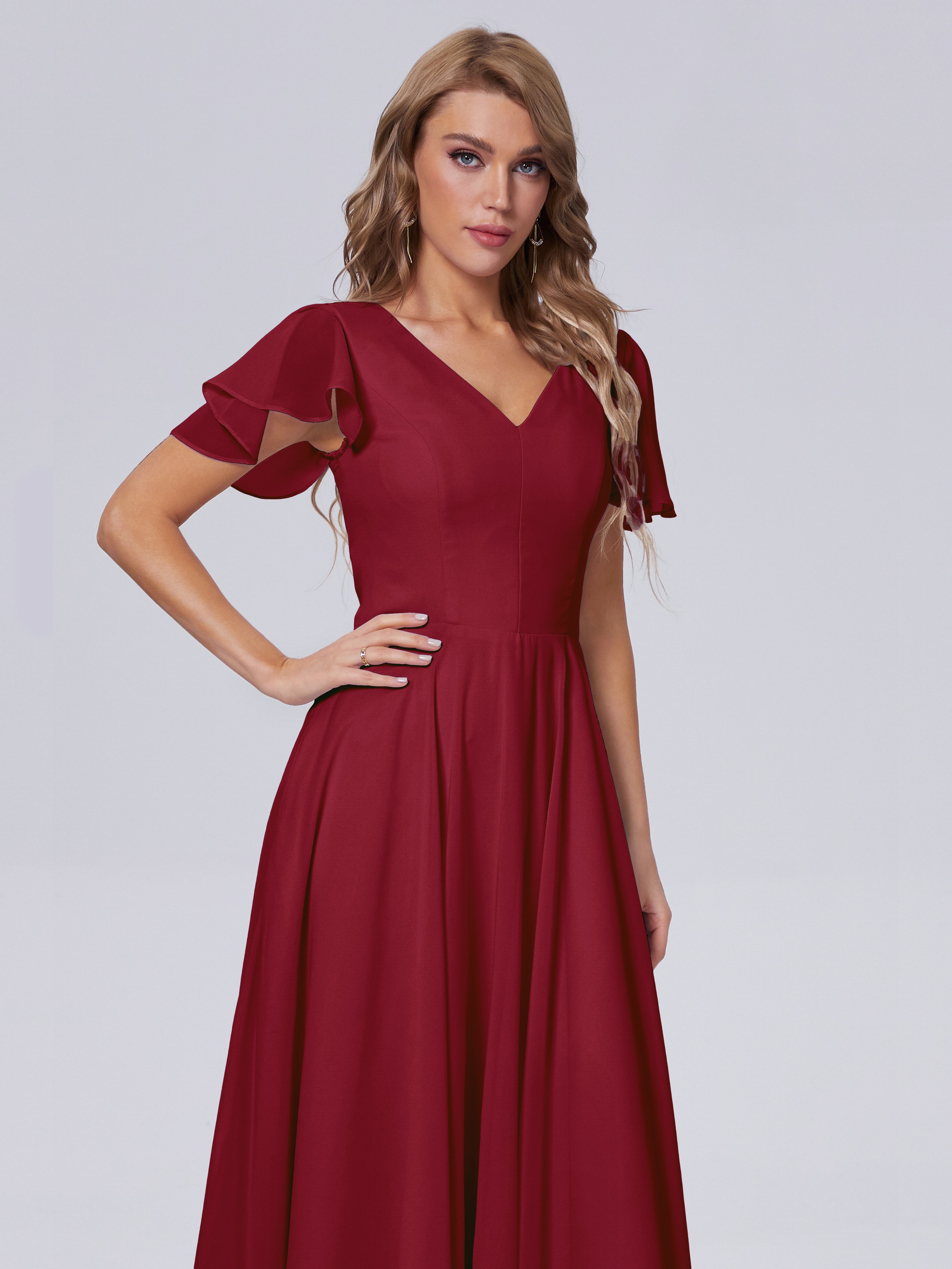 Anastasia Chiffon Long Bridesmaid Dresses With Sleeves