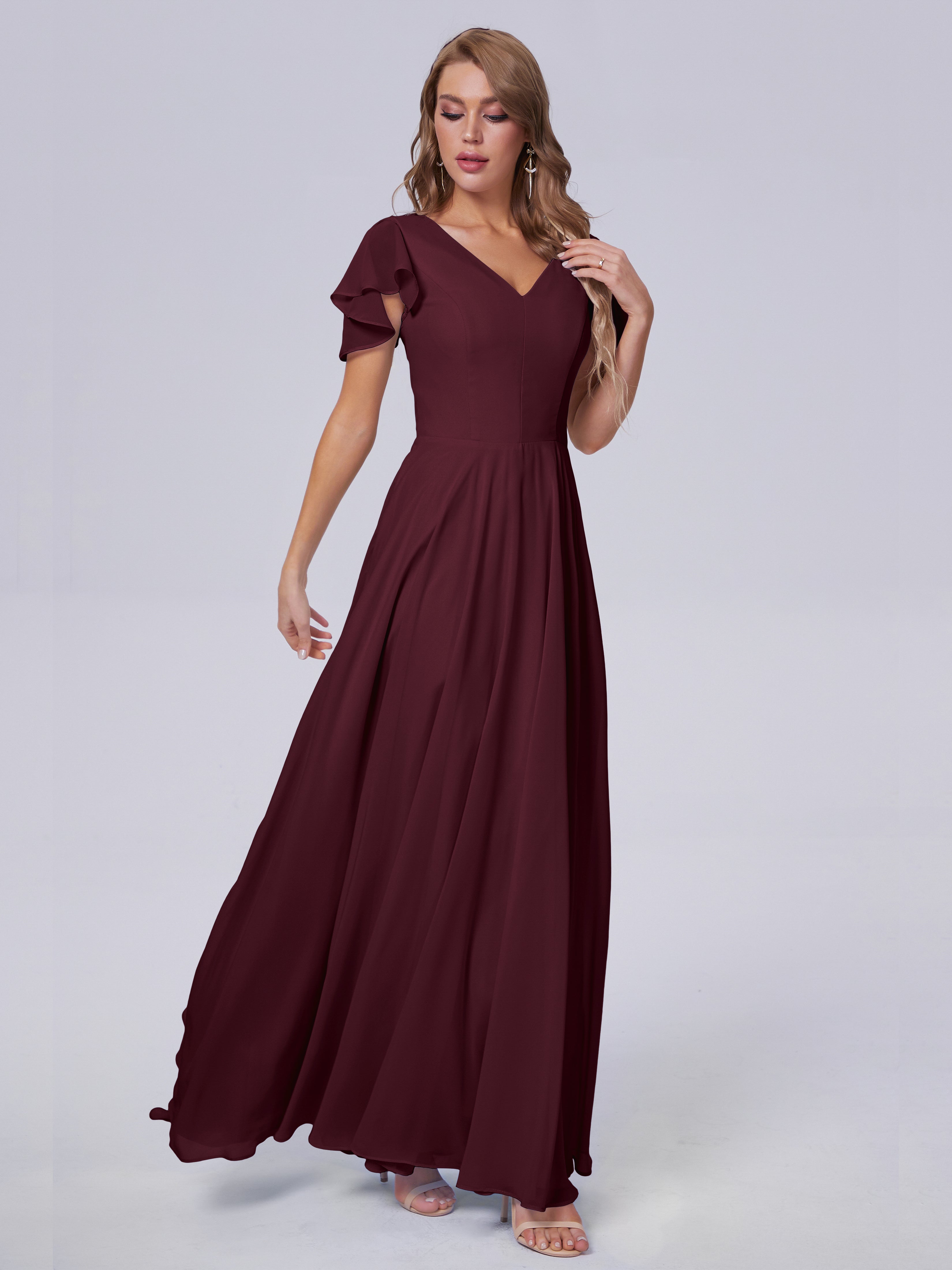 Anastasia Chiffon Long Bridesmaid Dresses With Sleeves