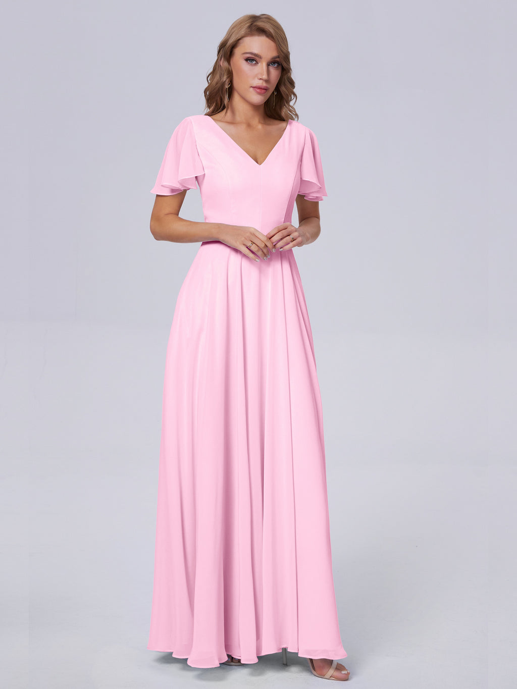 Anastasia Chiffon Long Bridesmaid Dresses With Sleeves